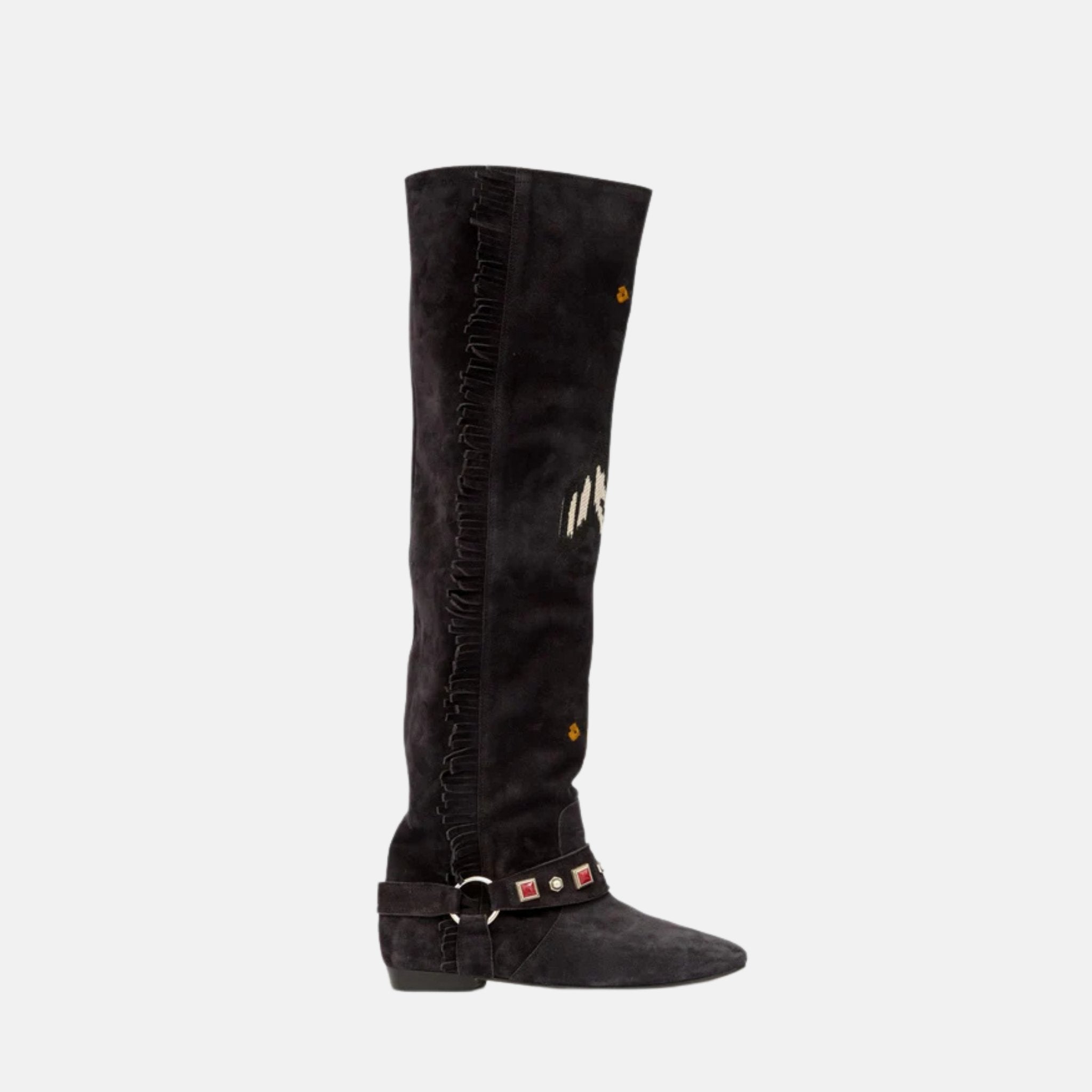 Isabel Marant Slava Thigh Boots In Embroidered Suede Calfskin, Side