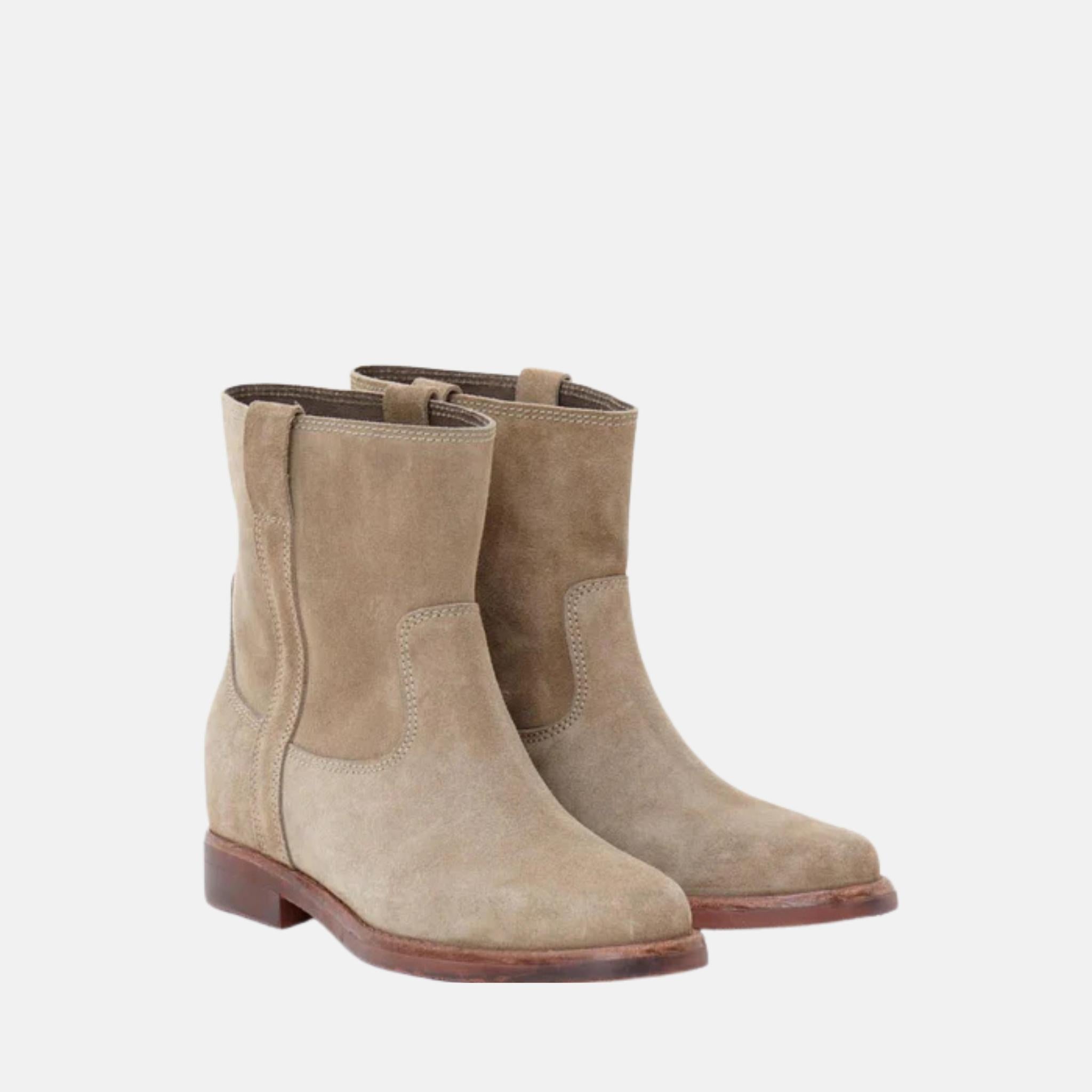 Isabel Marant Susee Camargue Ankle Boots In Calf Leather, Taupe, Front