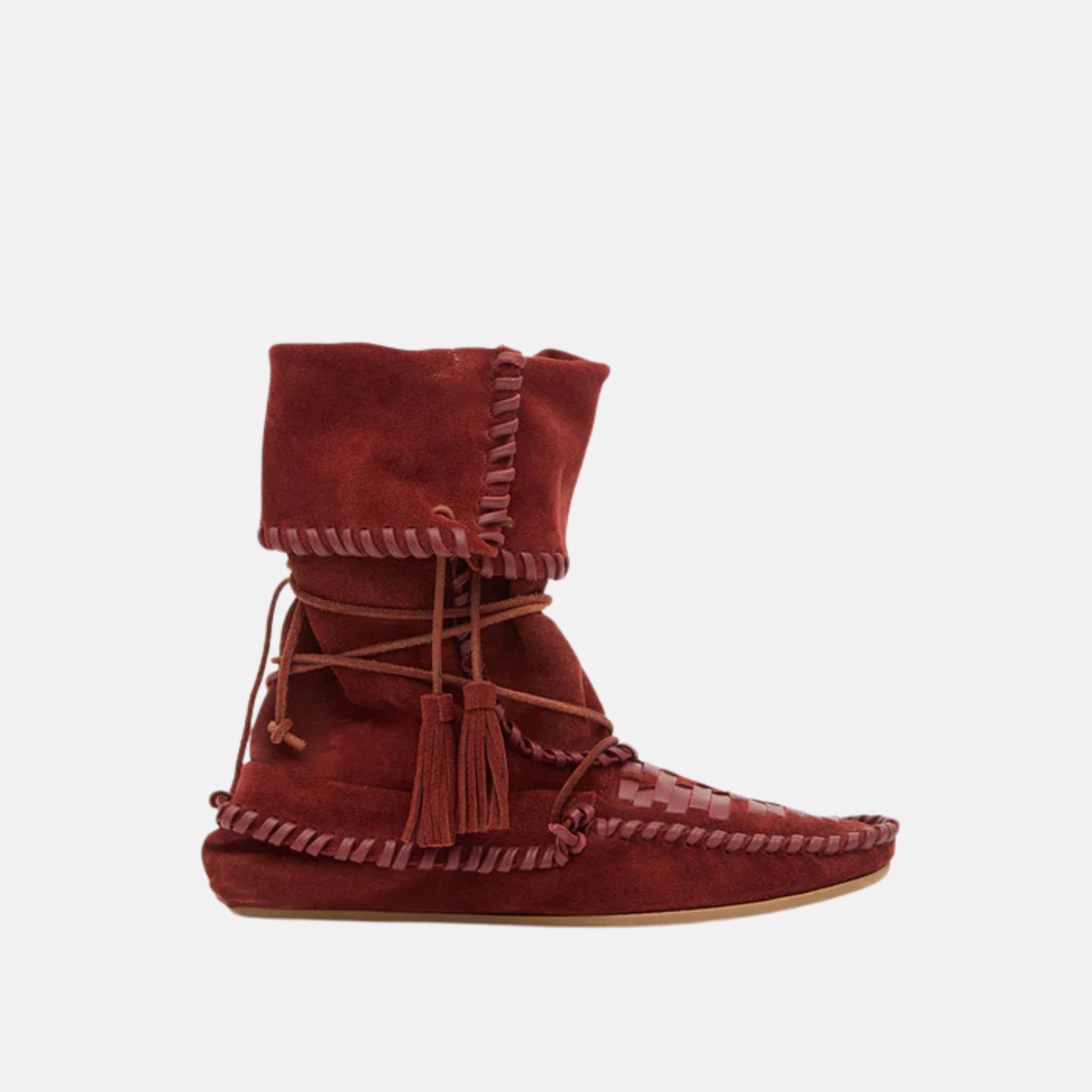 Isabel Marant Winki Boots In Braided And Suede Leather, Burgundy, Side