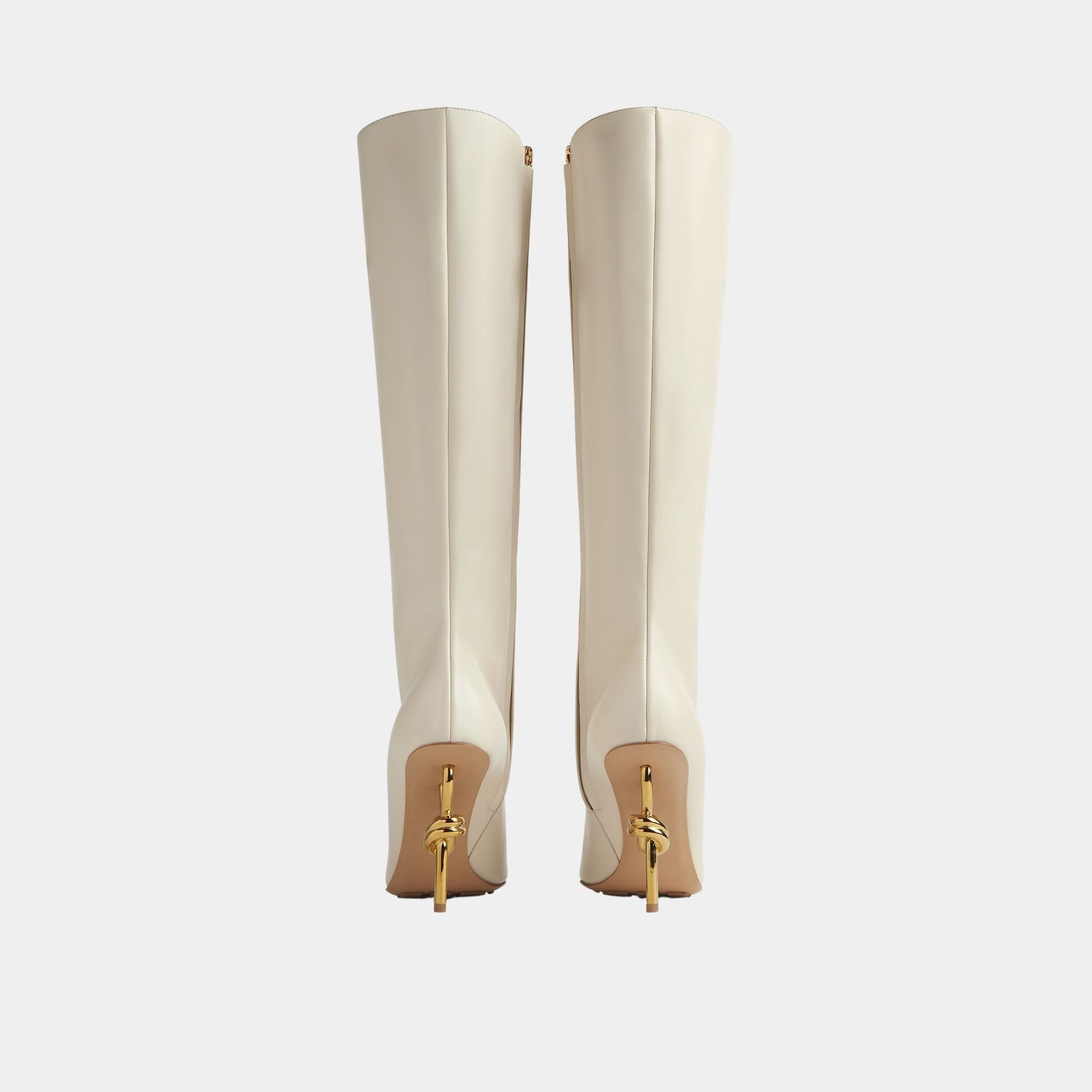Bottega Veneta Knot Knee-High Boot Calfskin Leather, Sea Salt, Back
