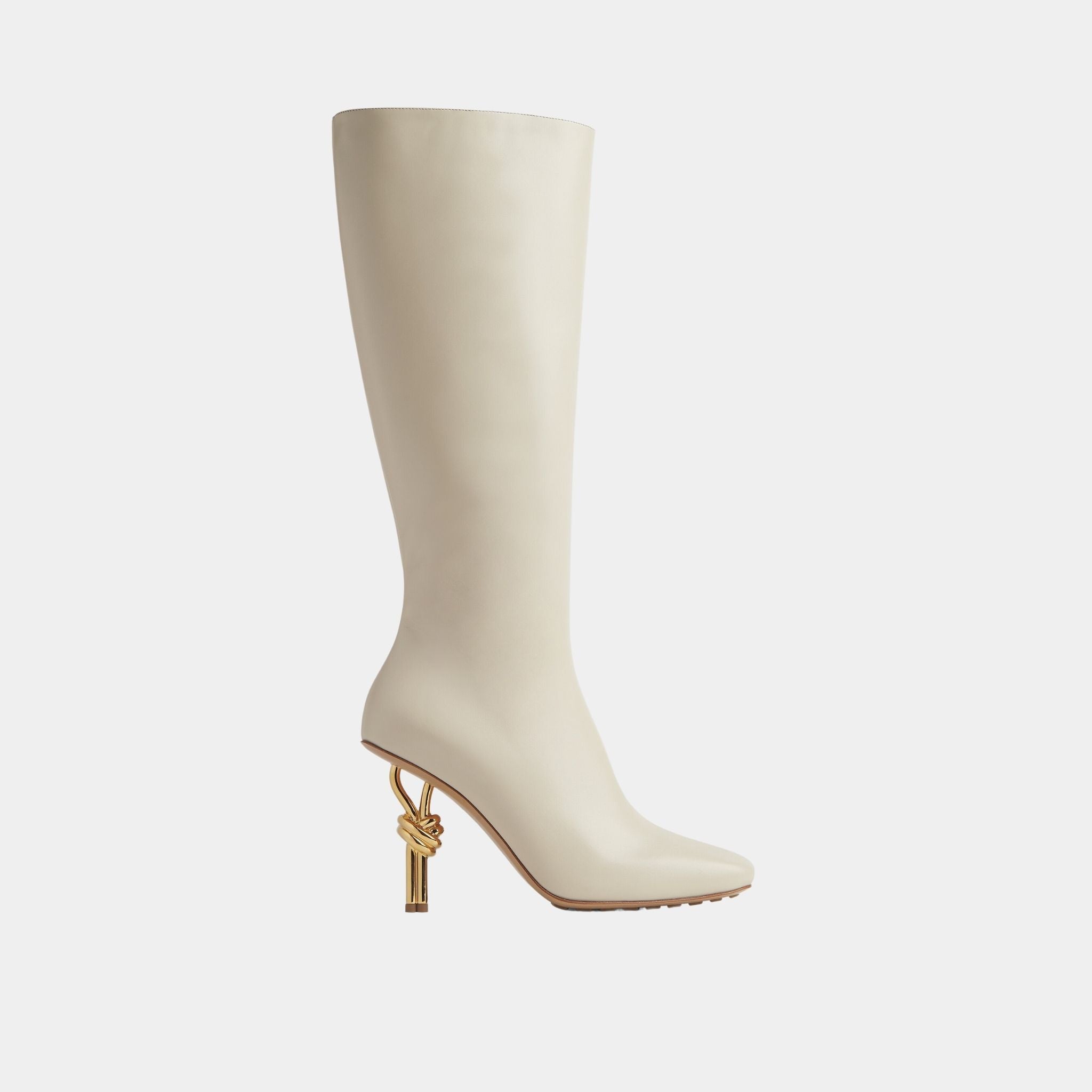 Bottega Veneta Knot Knee-High Boot Calfskin Leather, Sea Salt, Side