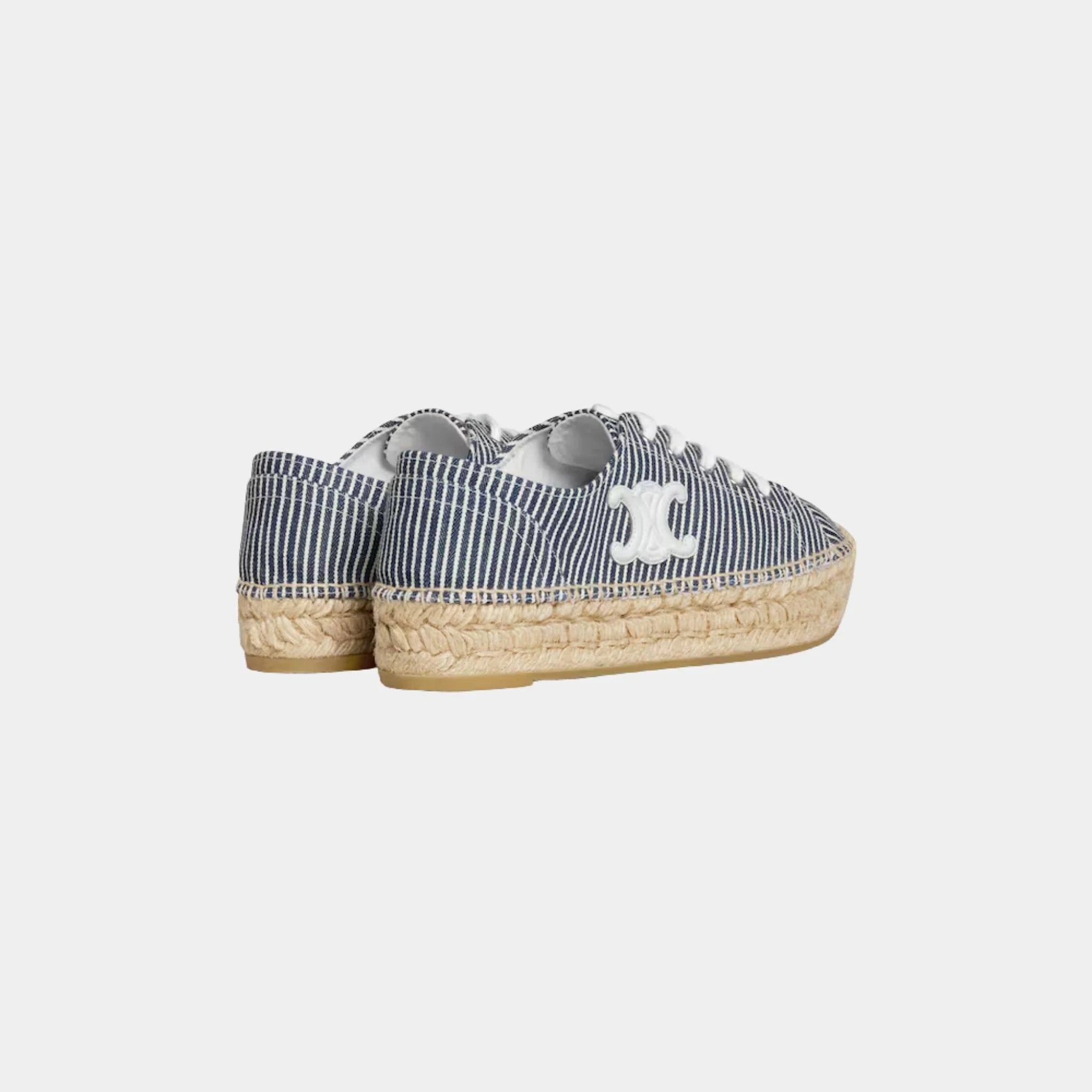 Les Espadrilles Celine Lace-up in Oshkosh Canvas and Calfskin, Off White, Navy, Back