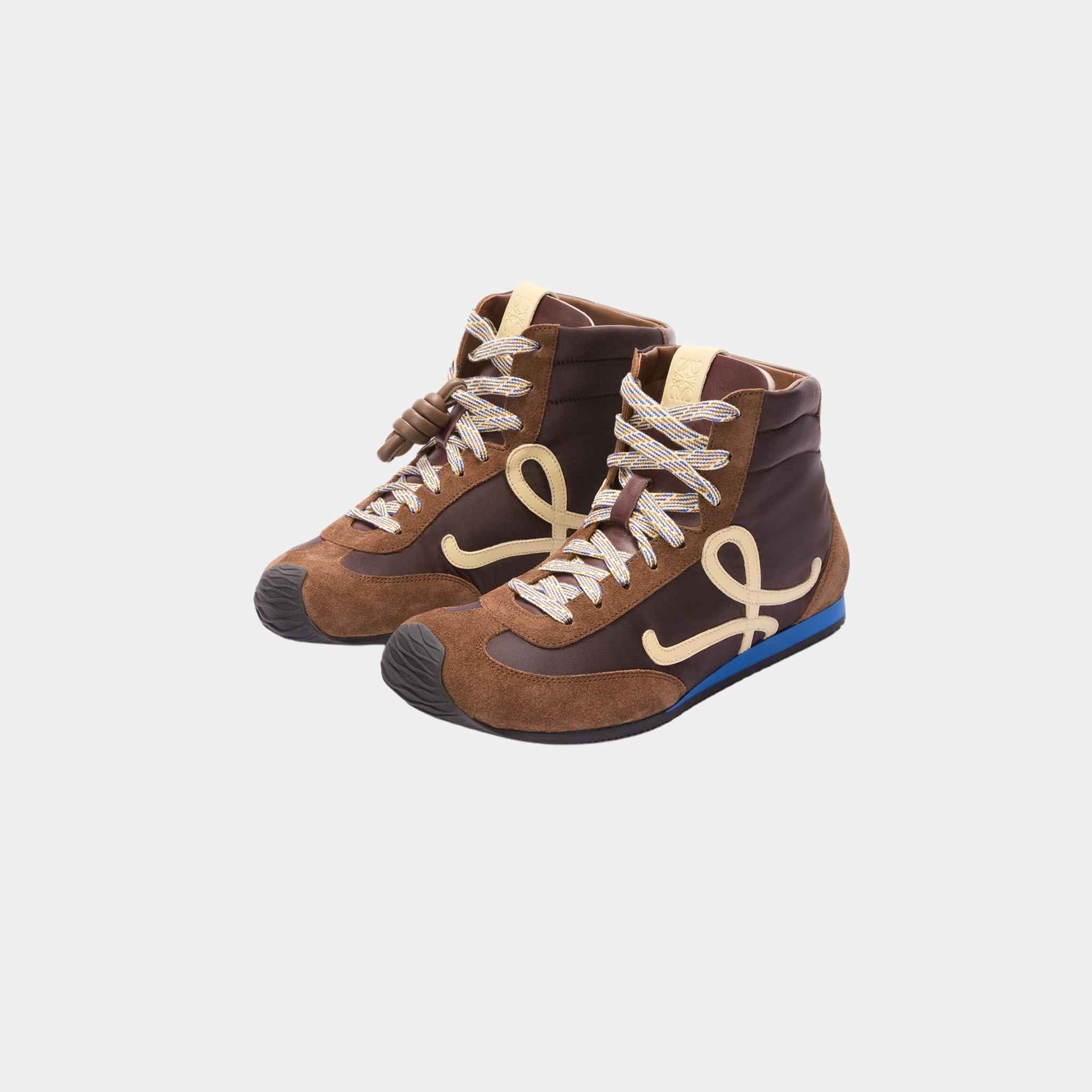 Loewe Ballet Runner 2.0 High-Top In Nylon and Calfskin, Brown, Front