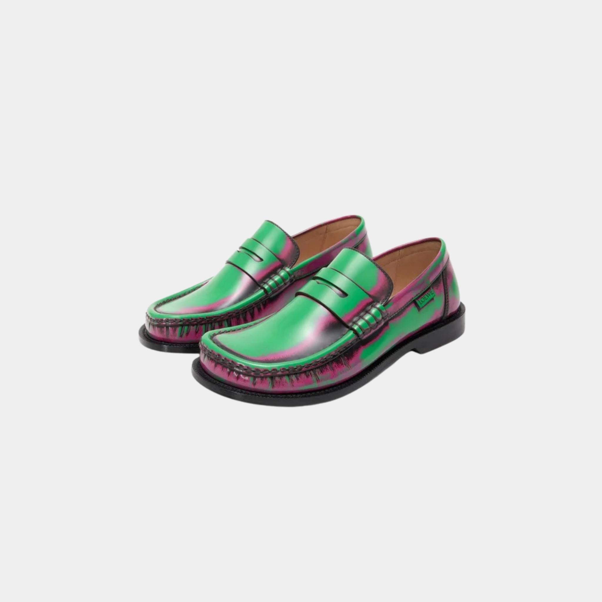 Loewe Campo Loafer In Brushed Calfskin, Green, Pink, Burgundy, Front
