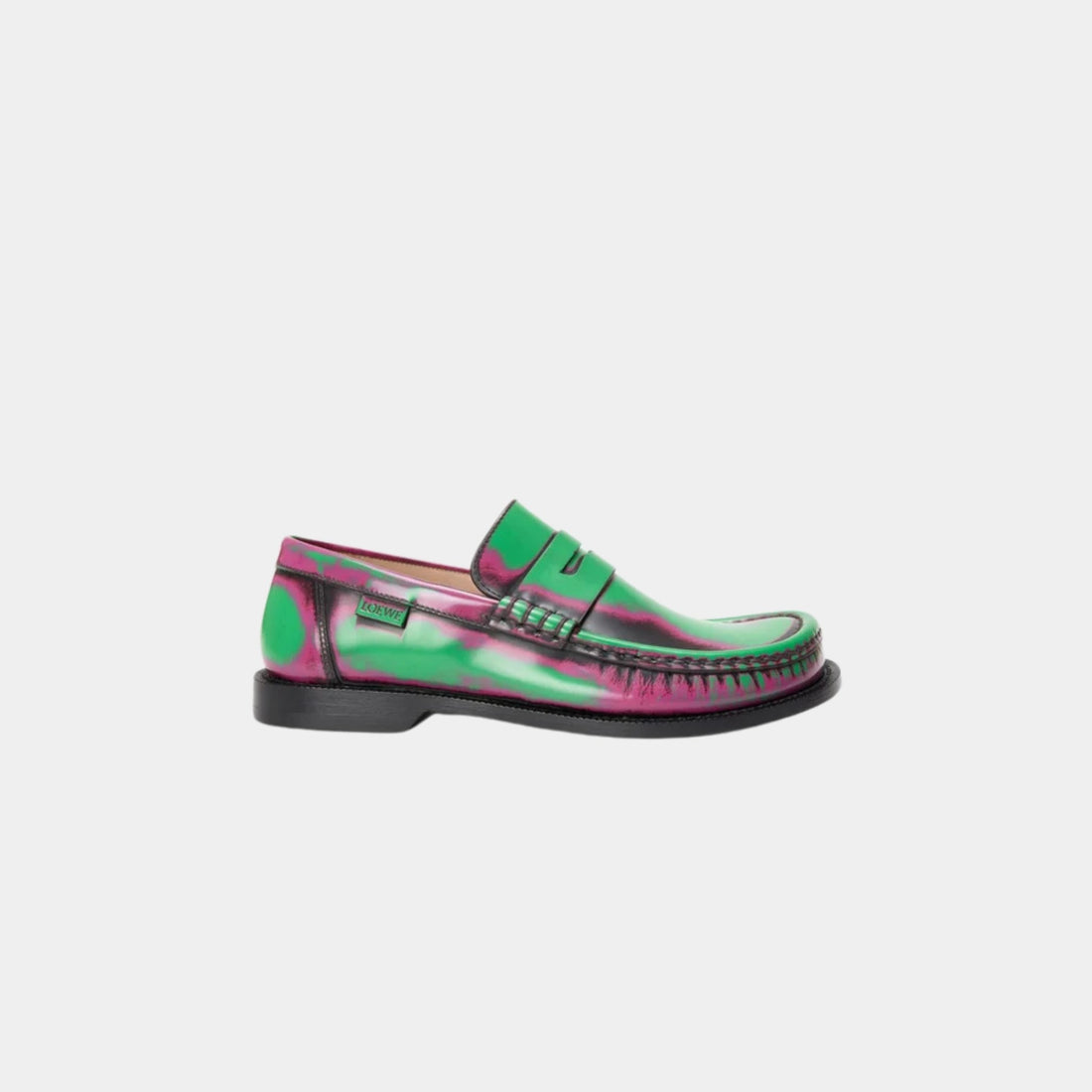 Loewe Campo Loafer In Brushed Calfskin, Green, Pink, Burgundy, Side