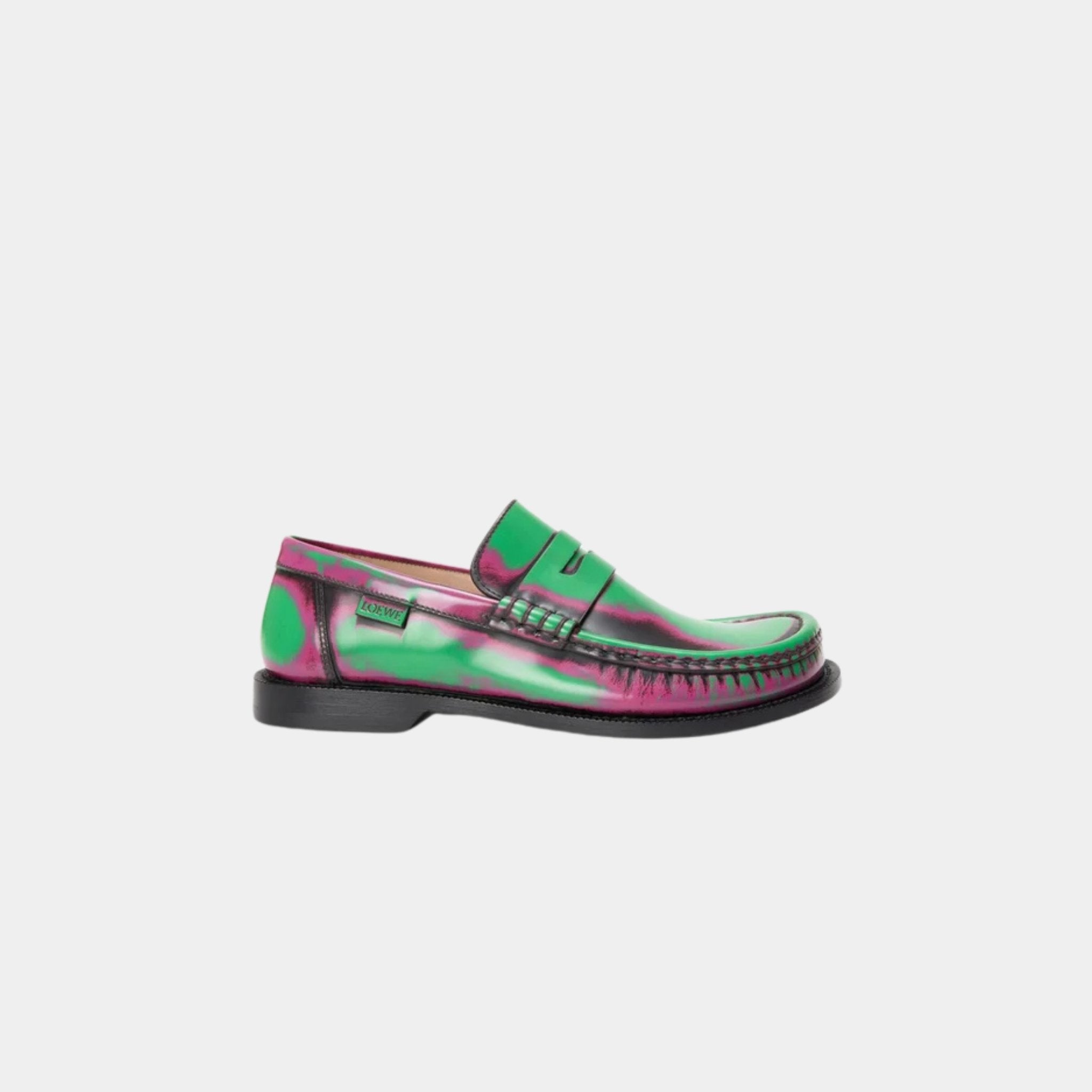 Loewe Campo Loafer In Brushed Calfskin, Green, Pink, Burgundy, Side
