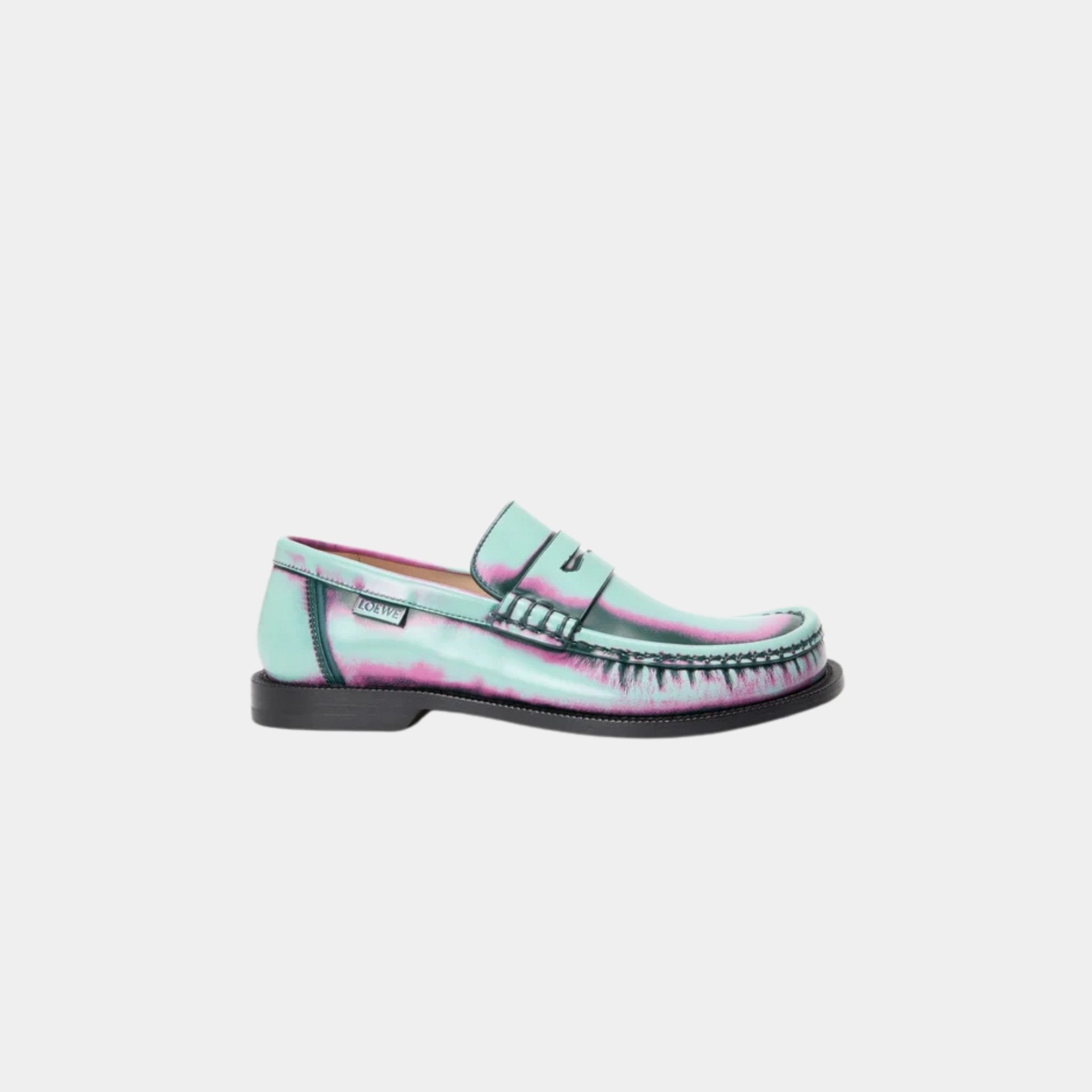 Loewe Campo Loafer In Brushed Calfskin, Mint, Pink, Forest Green, Side