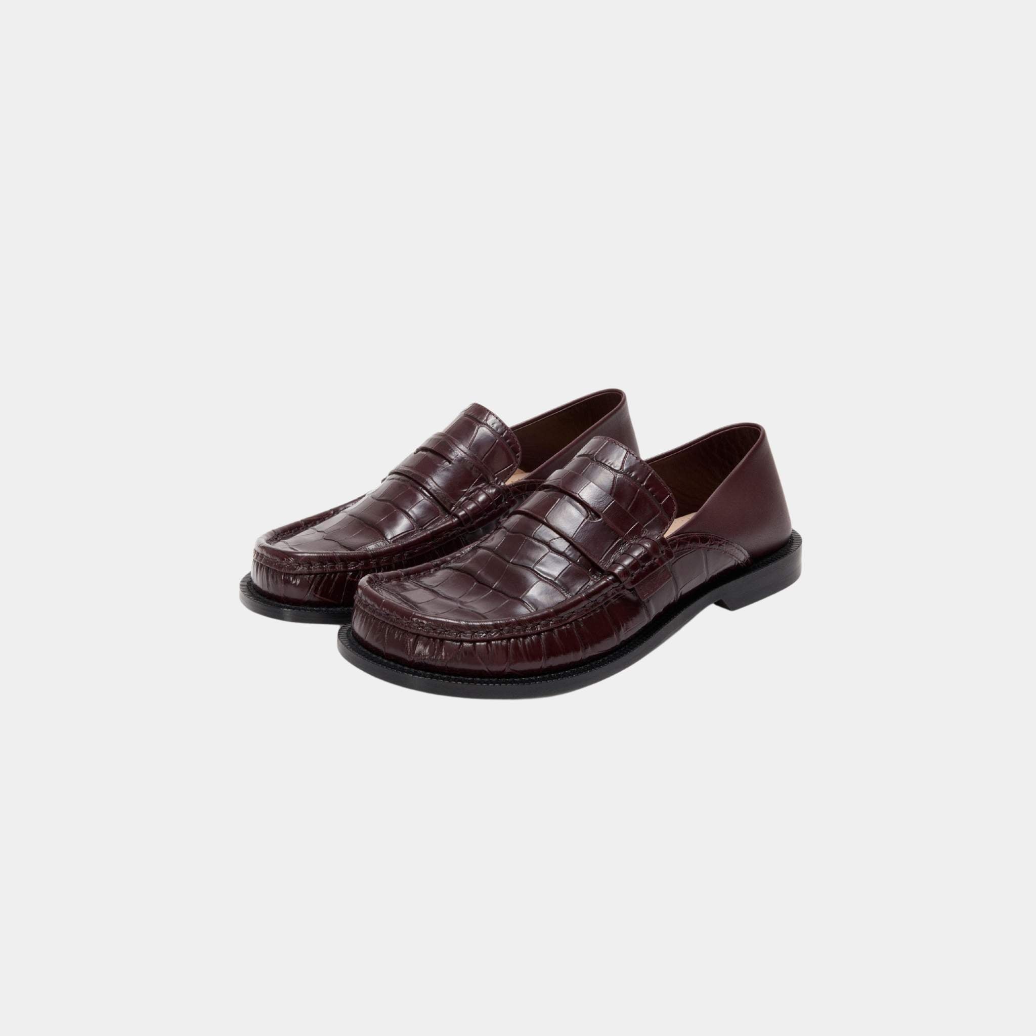 Loewe Campo Loafer Calfskin With Crocodile-Embossed Upper, Front