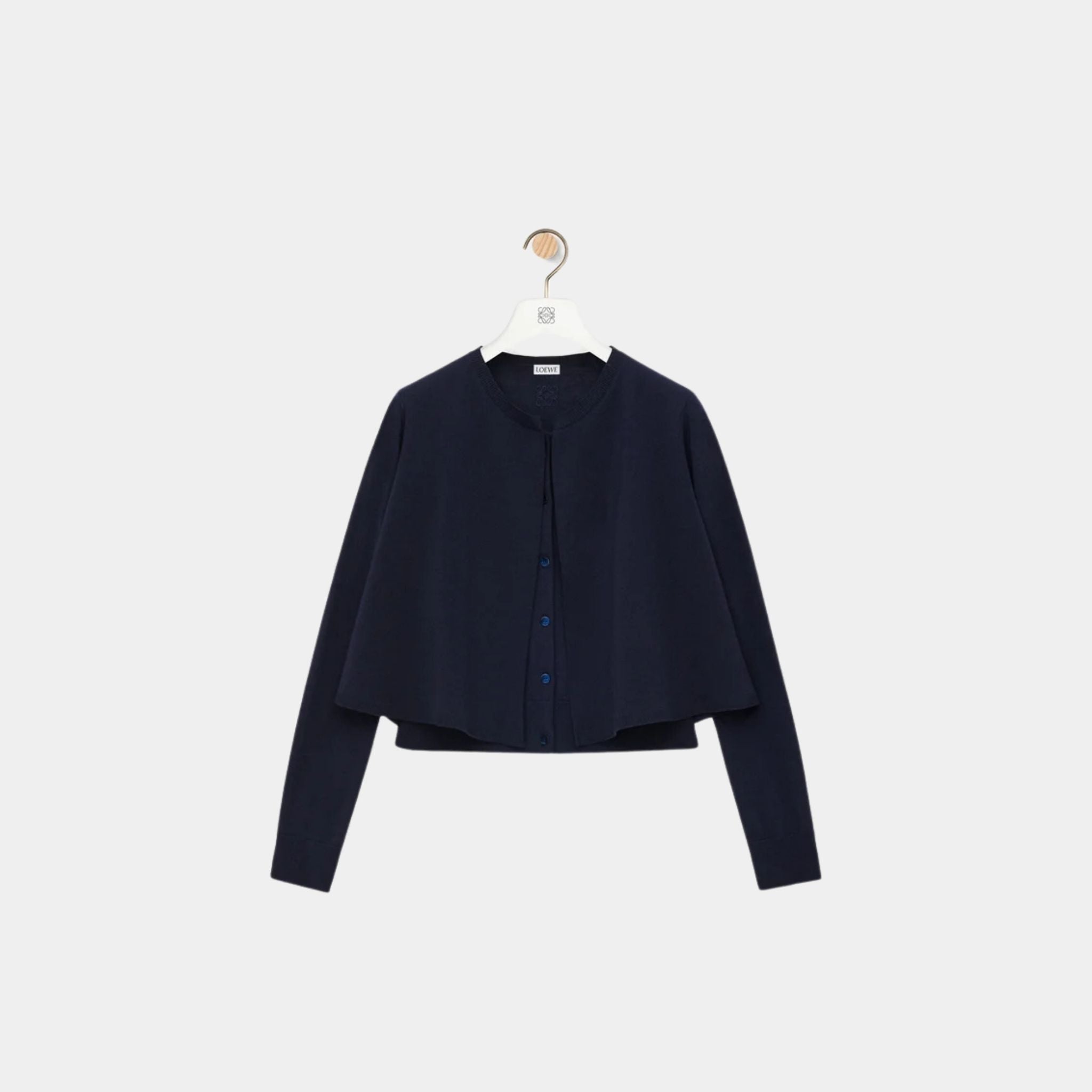 Loewe Cardigan in Wool Trapeze Silhouette, Dark Navy Blue, Front