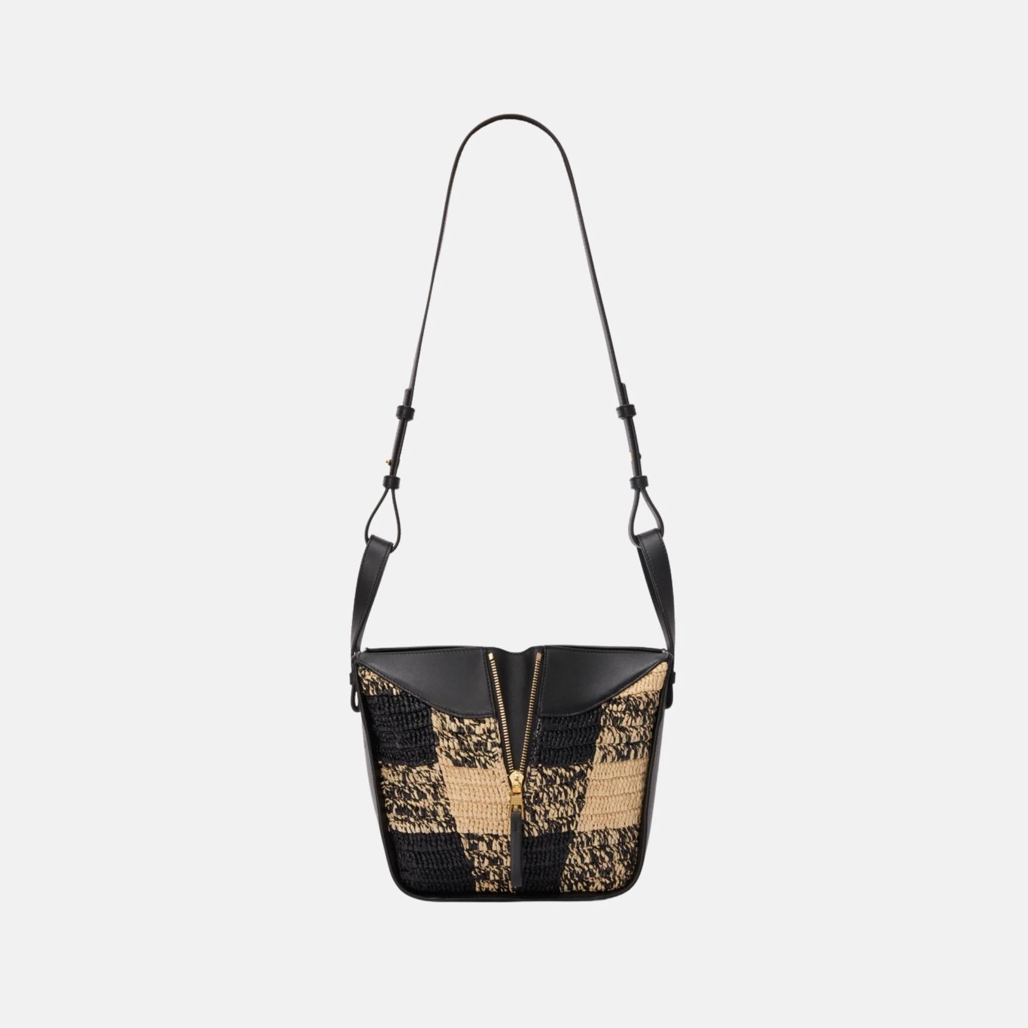 Loewe Compact Hammock Bag in Raffia and Calfskin, Full