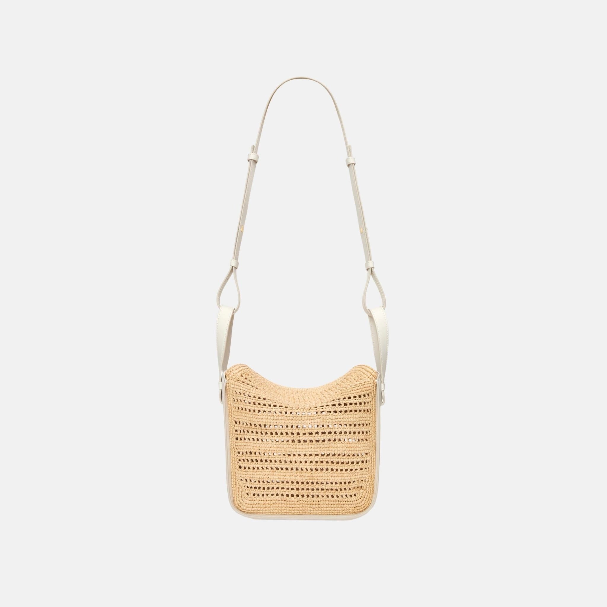 Loewe Compact Hammock Bag in Soft White and Natural Raffia, Full