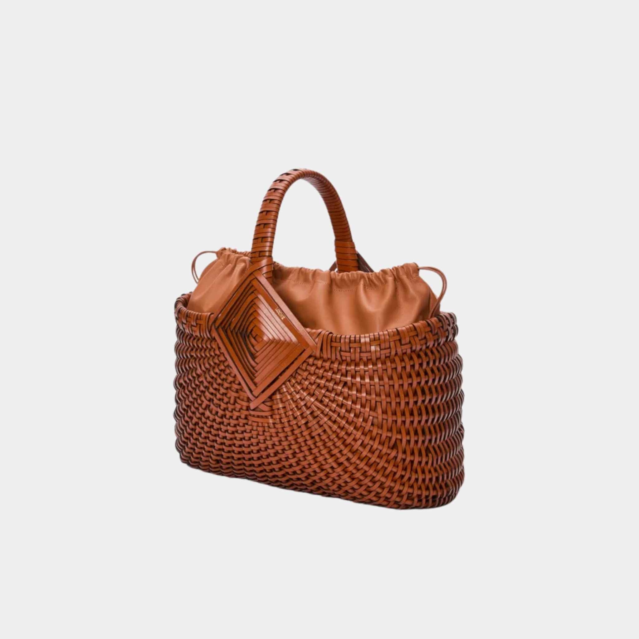 Loewe Diamond Square Basket In Calfskin, Tan, Side