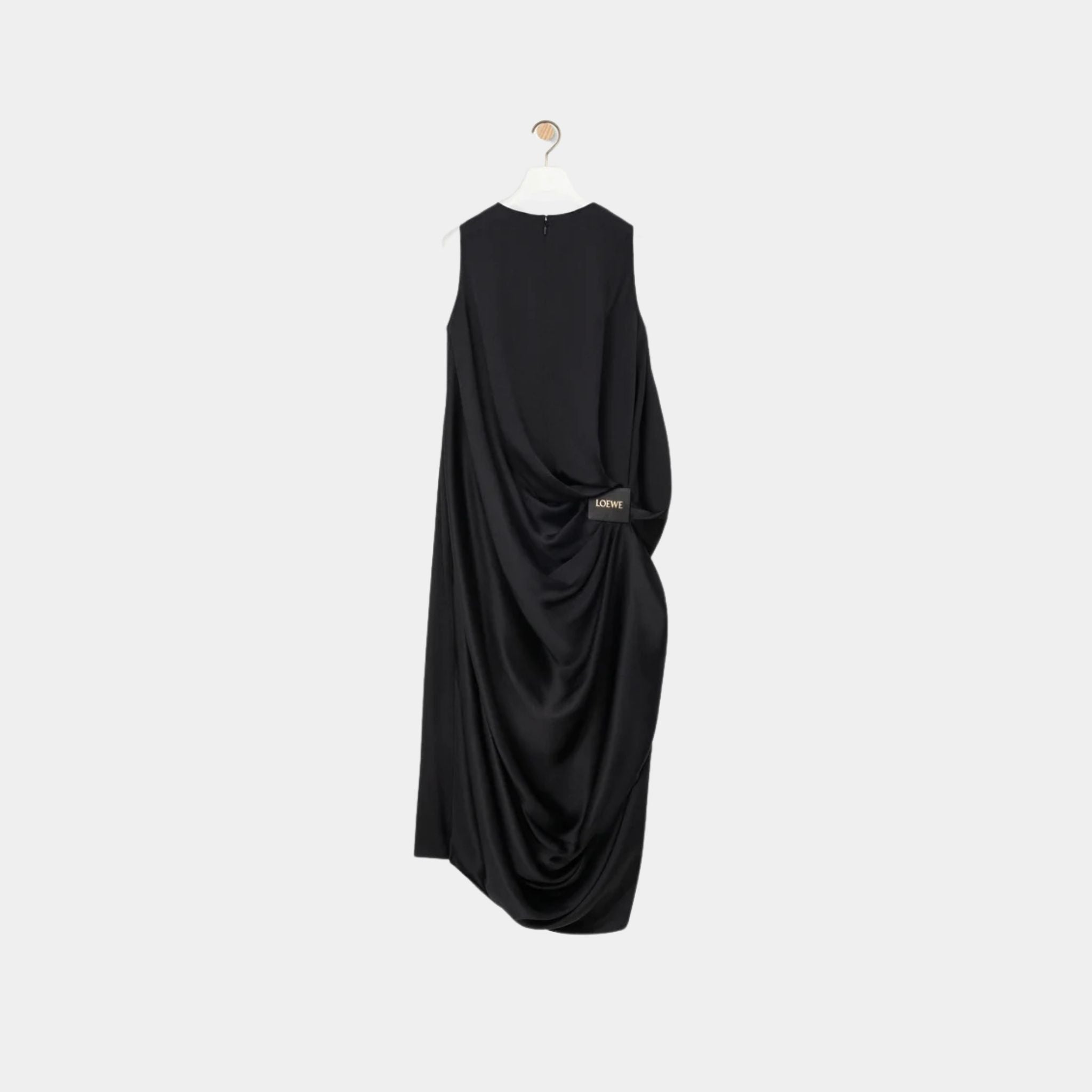 Loewe Draped Dress in Silk, Black, Back