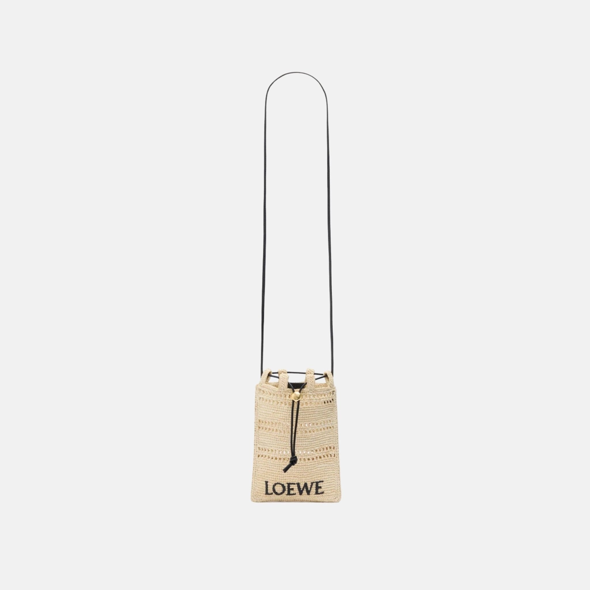 Loewe Drawstring Pocket in Natural Raffia, Full