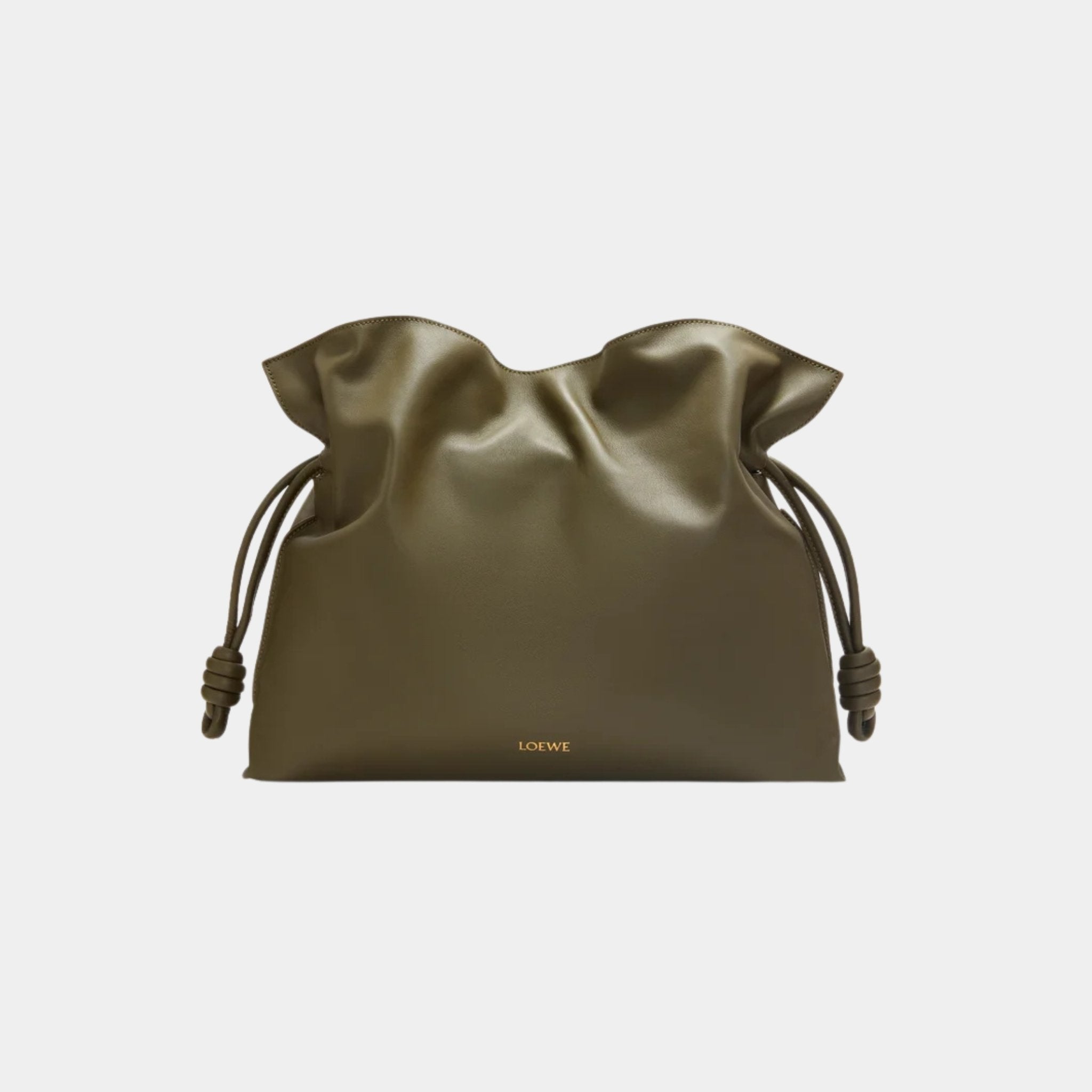 Loewe Large Flamenco Clutch Nappa Calf Leather, Dark Khaki, Front