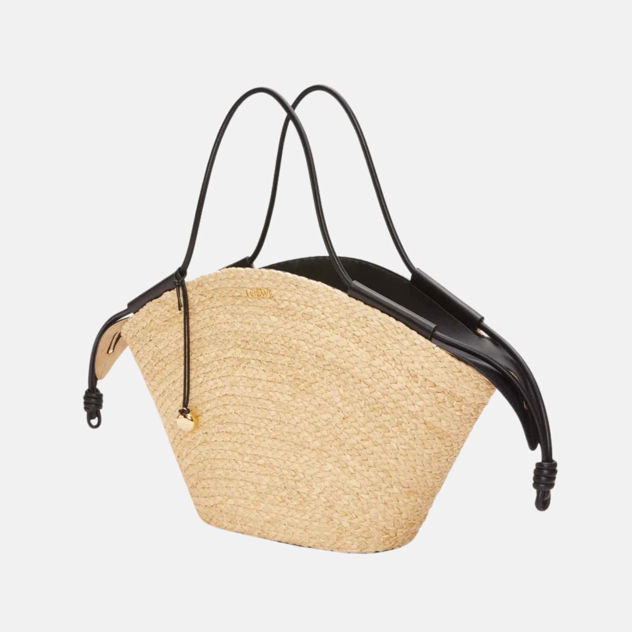 Loewe Large Paseo Basket in Raffia and Nappa Calfskin, Full