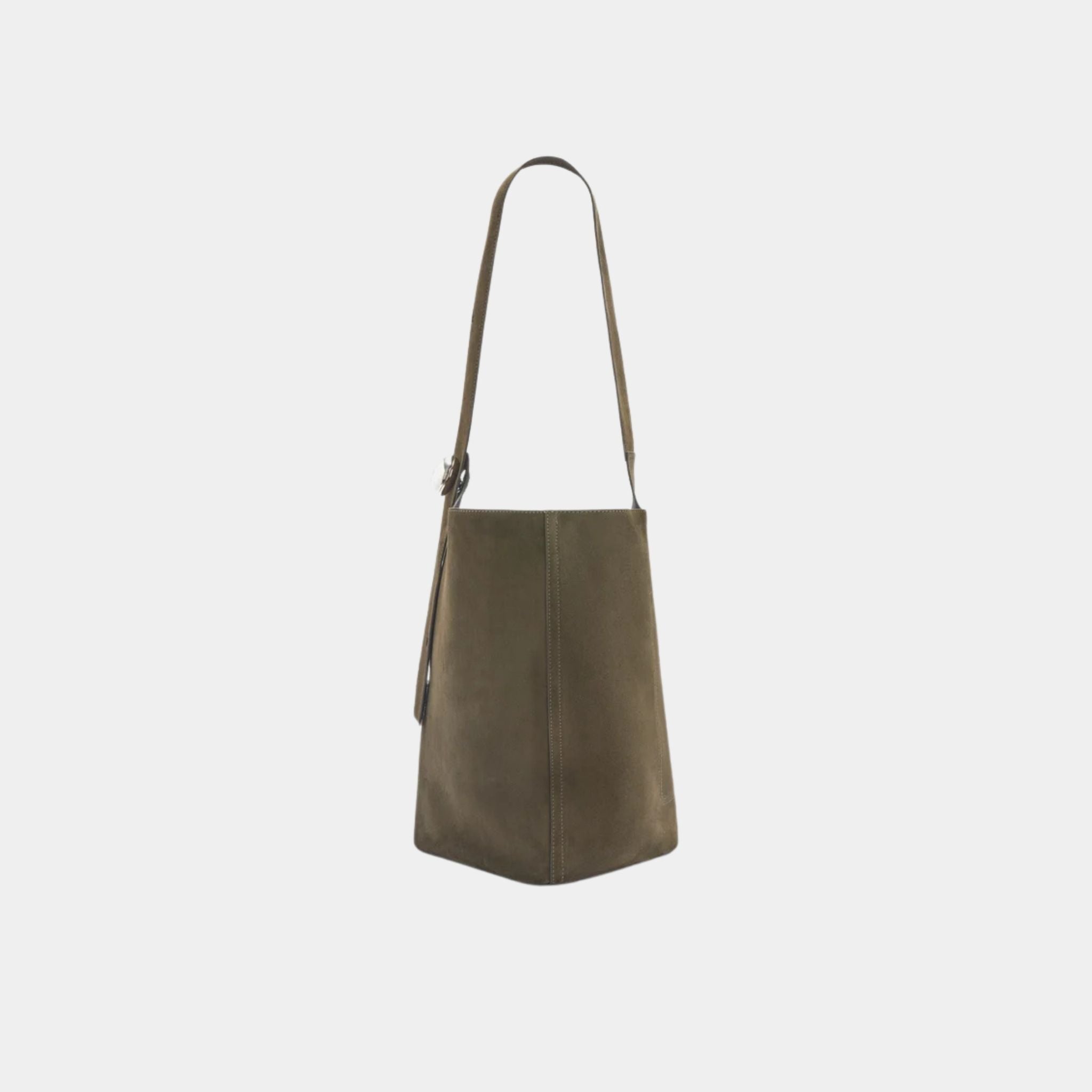 Loewe Large Pebble Bucket Bag In Suede Calfskin, Dark Olive, Side