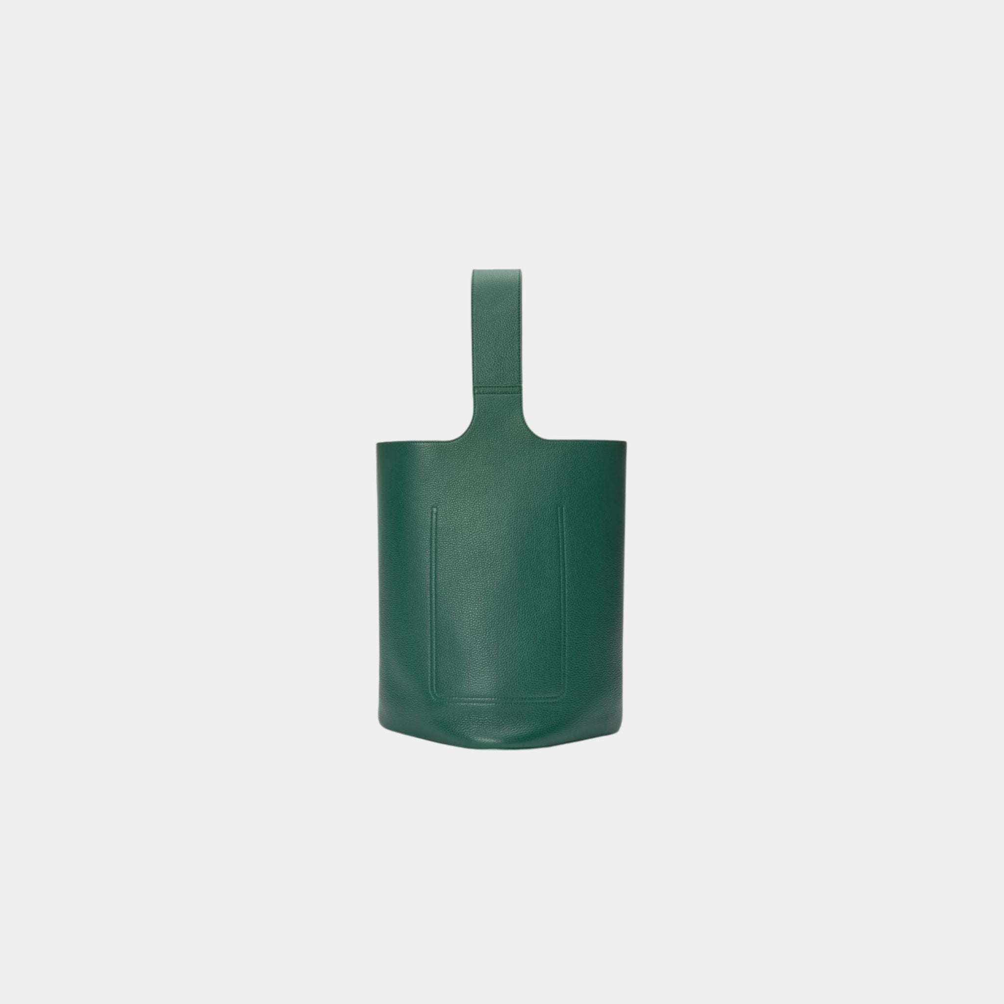 Loewe Large Pebble Bucket In Supple Grained Calfskin, Evergreen, Back