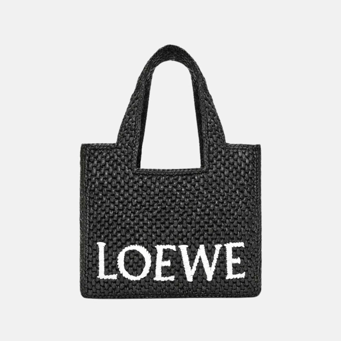 Loewe Medium Font Tote in Raffia, Black, Front