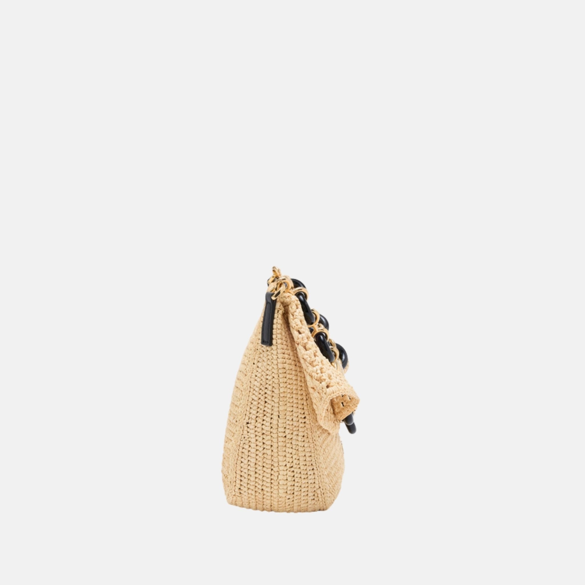 Loewe Medium Ola Bag in Raffia and Calfskin, Natural, Side