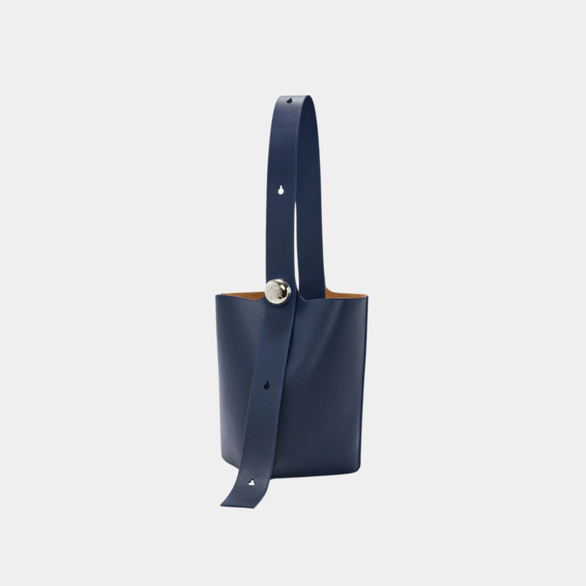 Loewe Medium Pebble Bucket Bag Smooth Calf Leather, Abyss Blue, Front