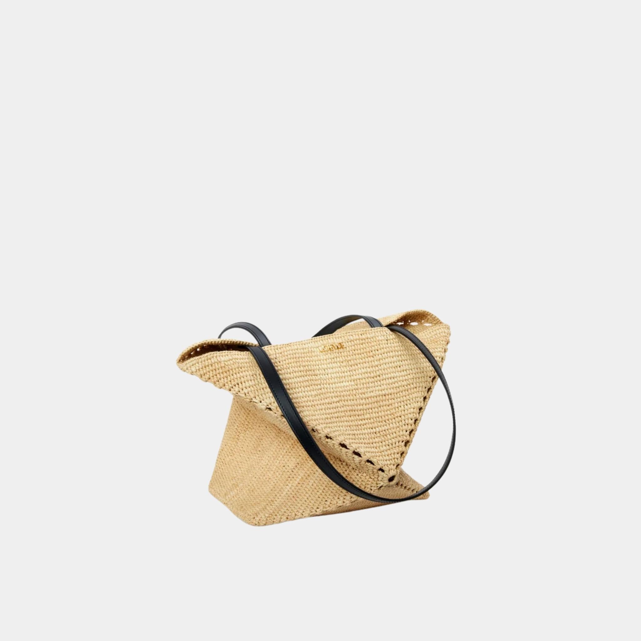 Loewe Medium Puzzle Fold Tote Bag Made of Raffia, Folded