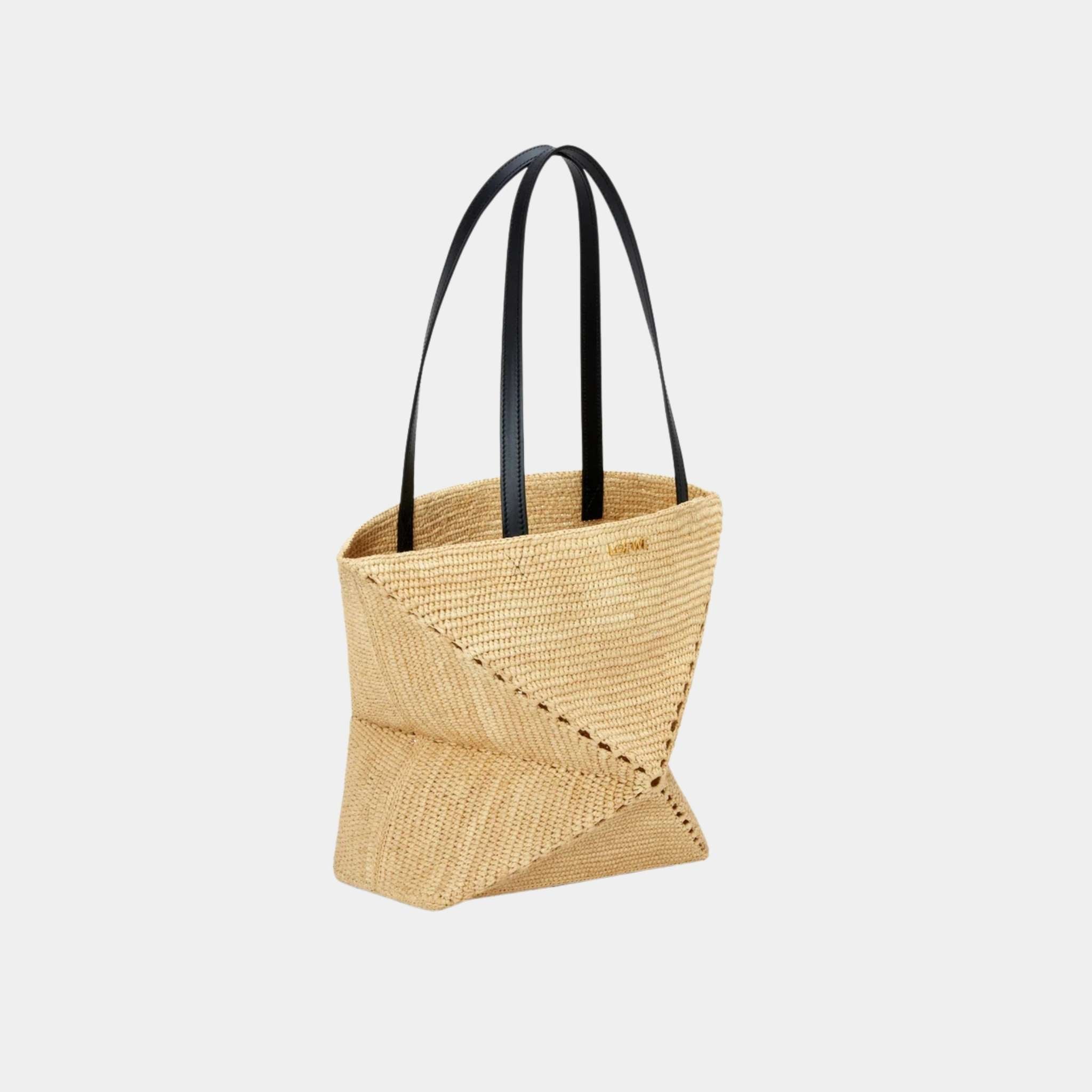 Loewe Medium Puzzle Fold Tote Bag Made of Raffia, Side