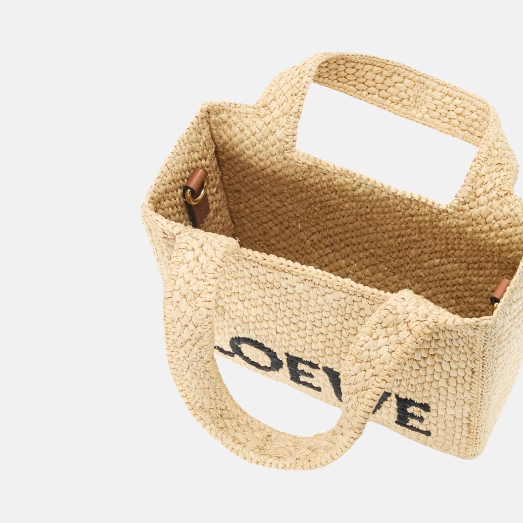 Loewe Mini Font Tote in Natural Raffia, Inside