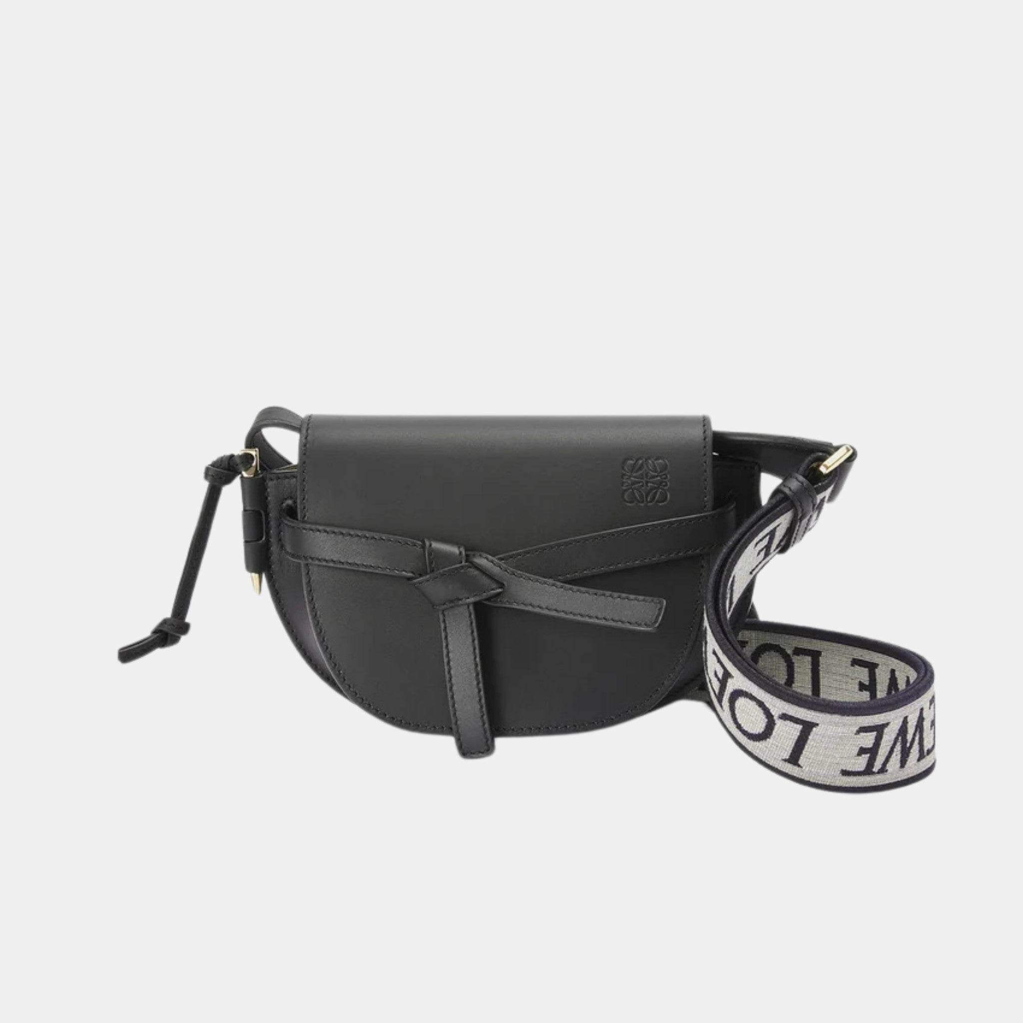 Loewe Mini Gate Dual Bag Soft Calf Leather and Jacquard, Black, Front