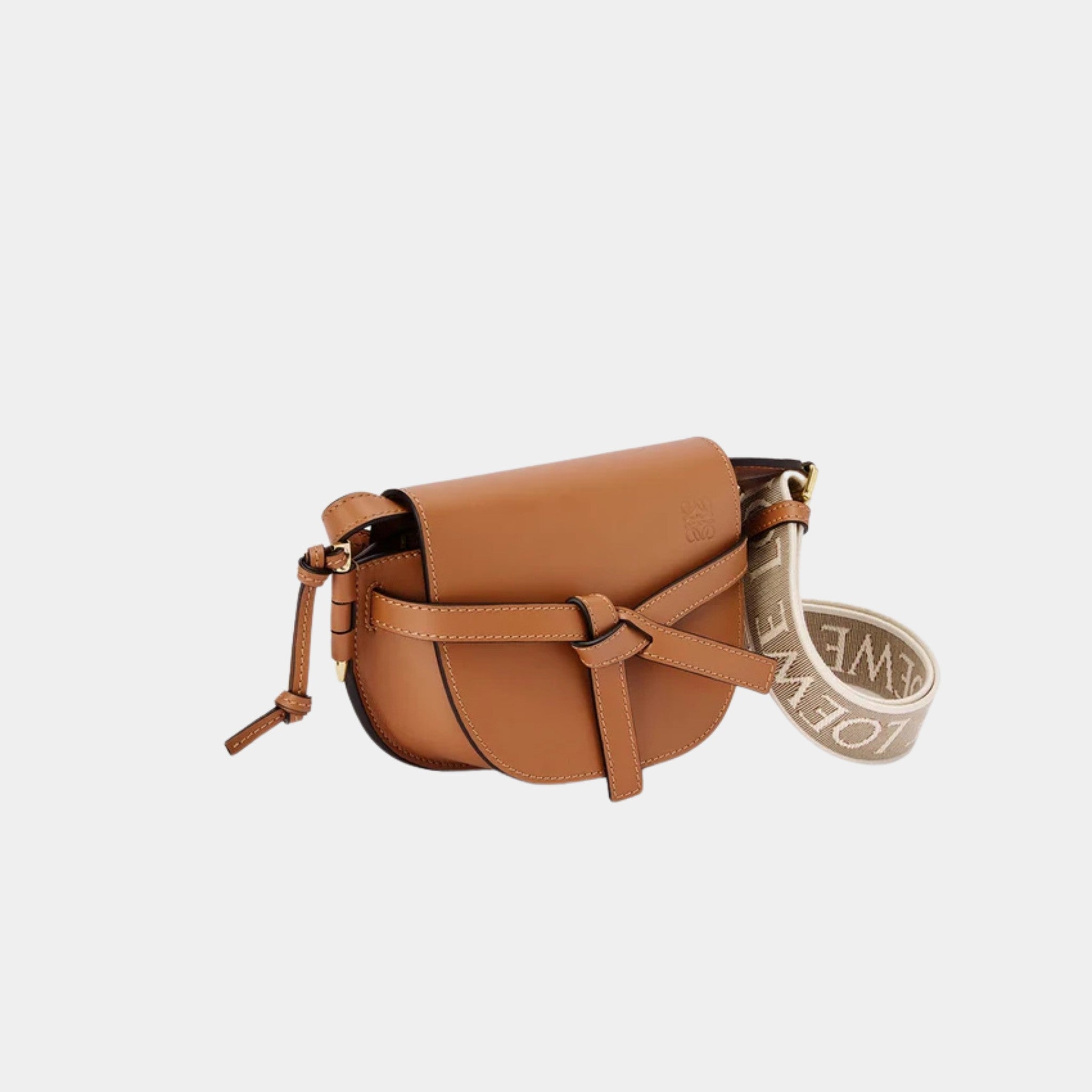 Loewe Mini Gate Dual Bag Soft Calf Leather and Jacquard, Tan, Side