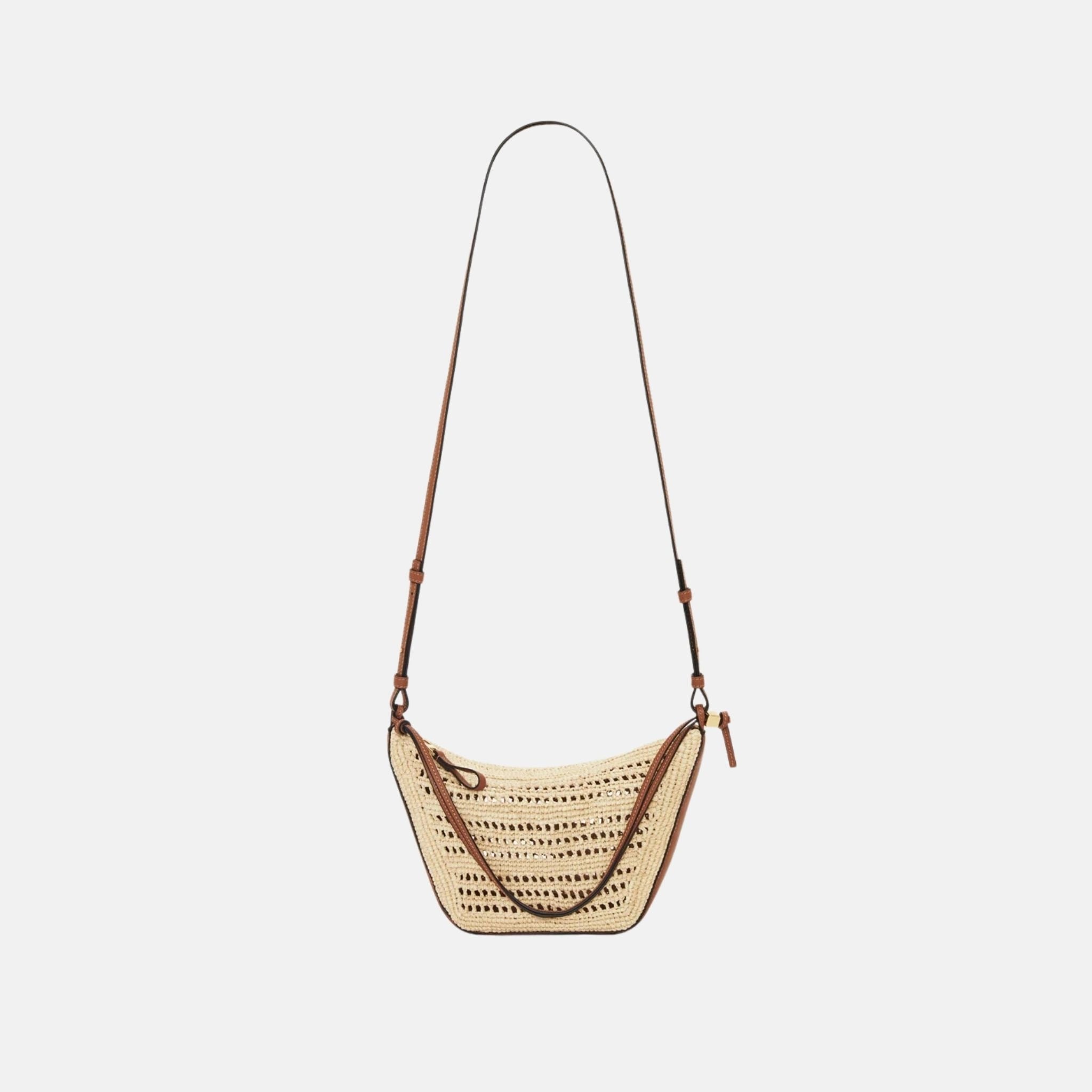Loewe Mini Hammock Hobo in Raffia and Calfskin Tan Natural, Full