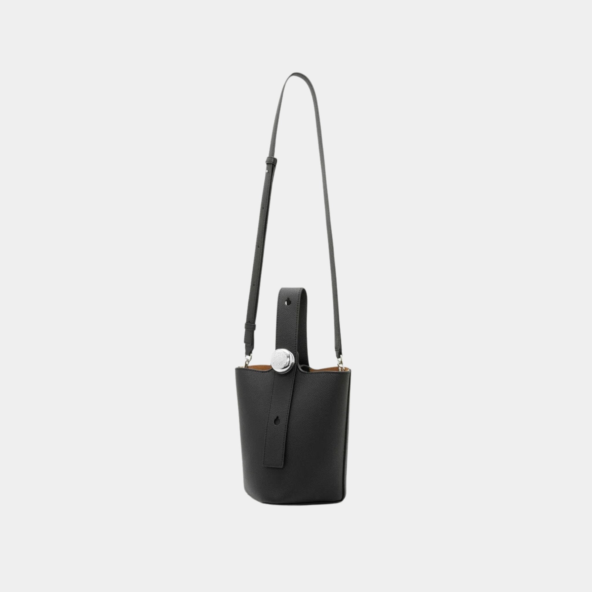 Loewe Mini Pebble Bucket Bag In Soft Grained Calfskin, Black, Strap