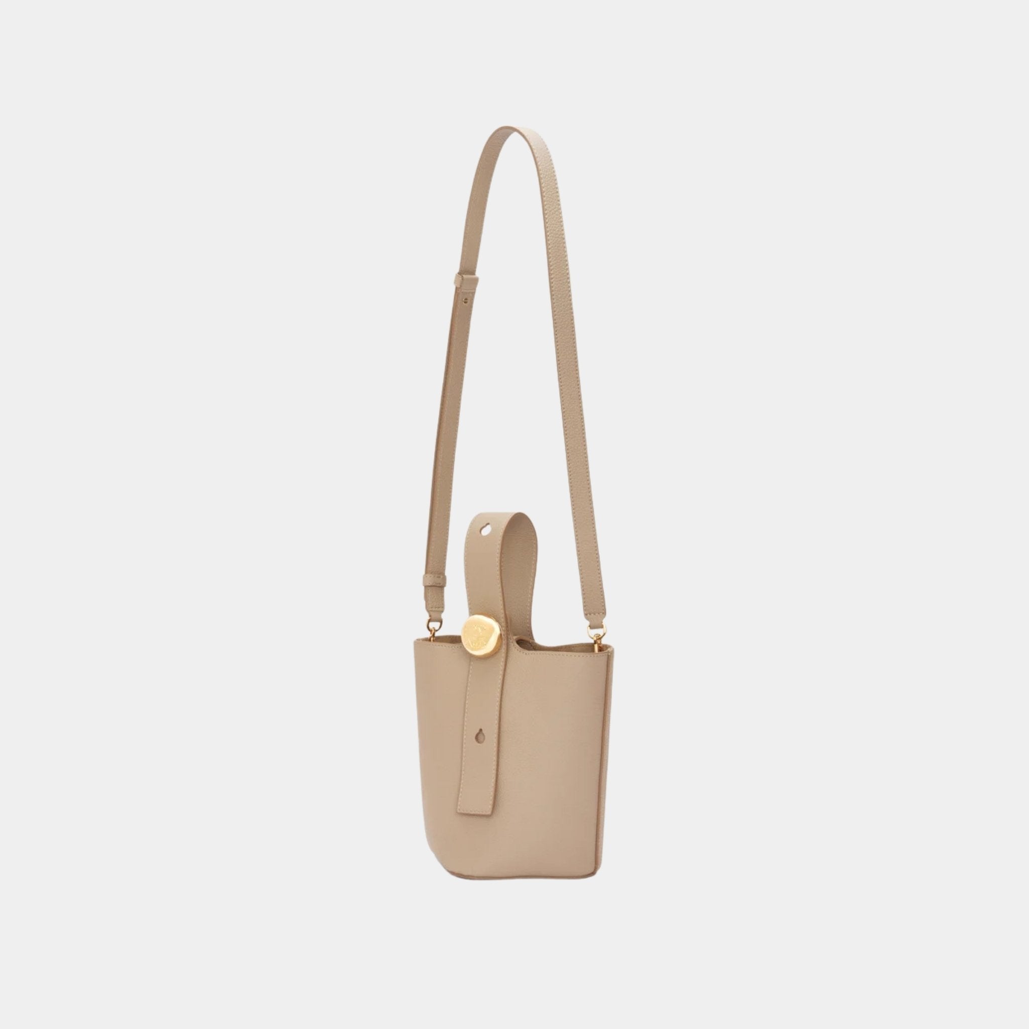 Loewe Mini Pebble Bucket Bag In Soft Grained Calfskin, Sand, Strap