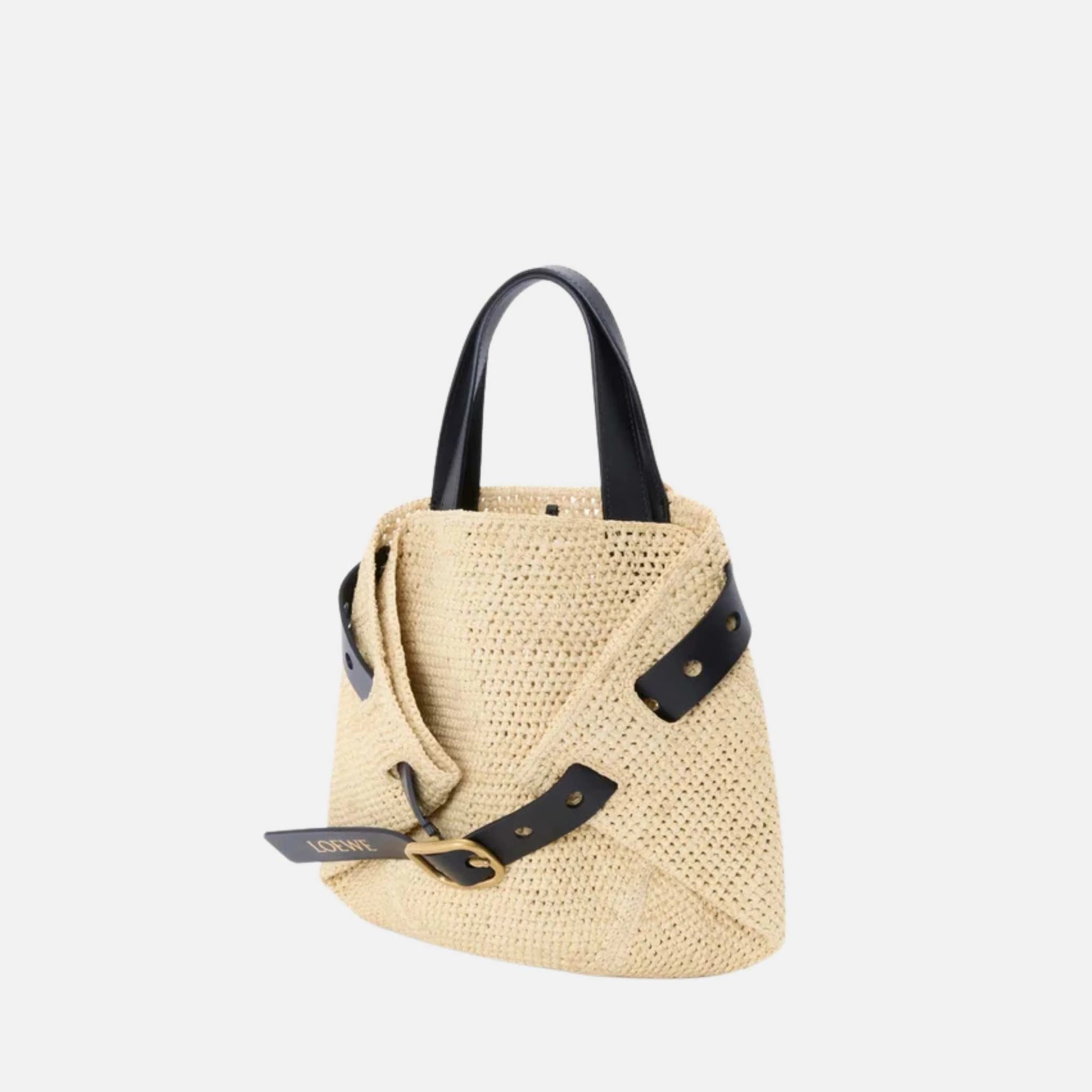 Loewe Mini Punch Hole Shopper in Raffia, Side