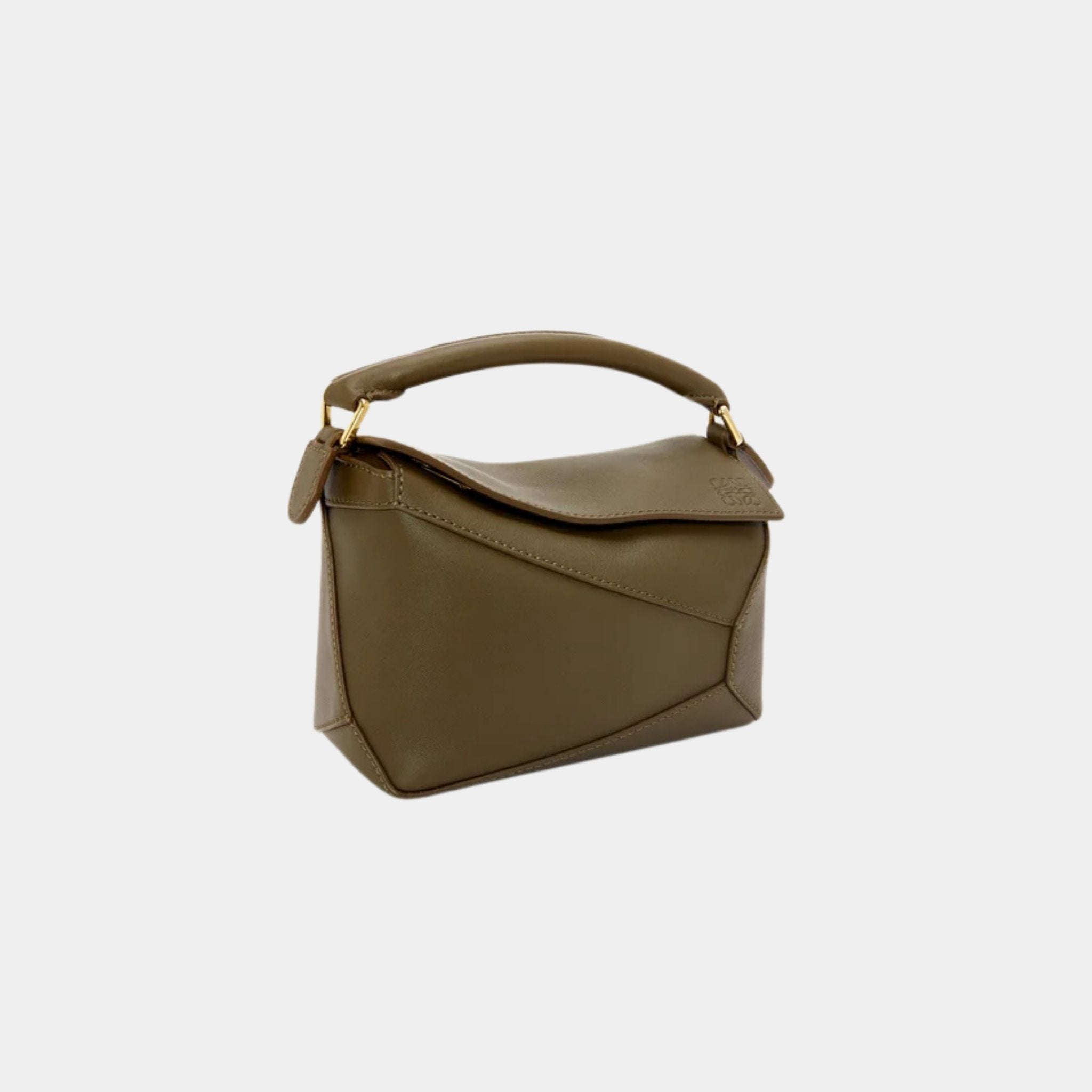 Loewe Mini Puzzle Edge Bag Classic Calf Leather, Dark Khaki, Side