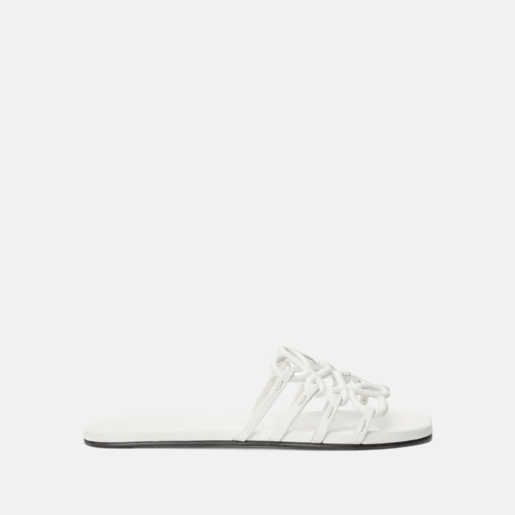 Loewe Petal Anagram Slide In Soft Calfskin, White, Side