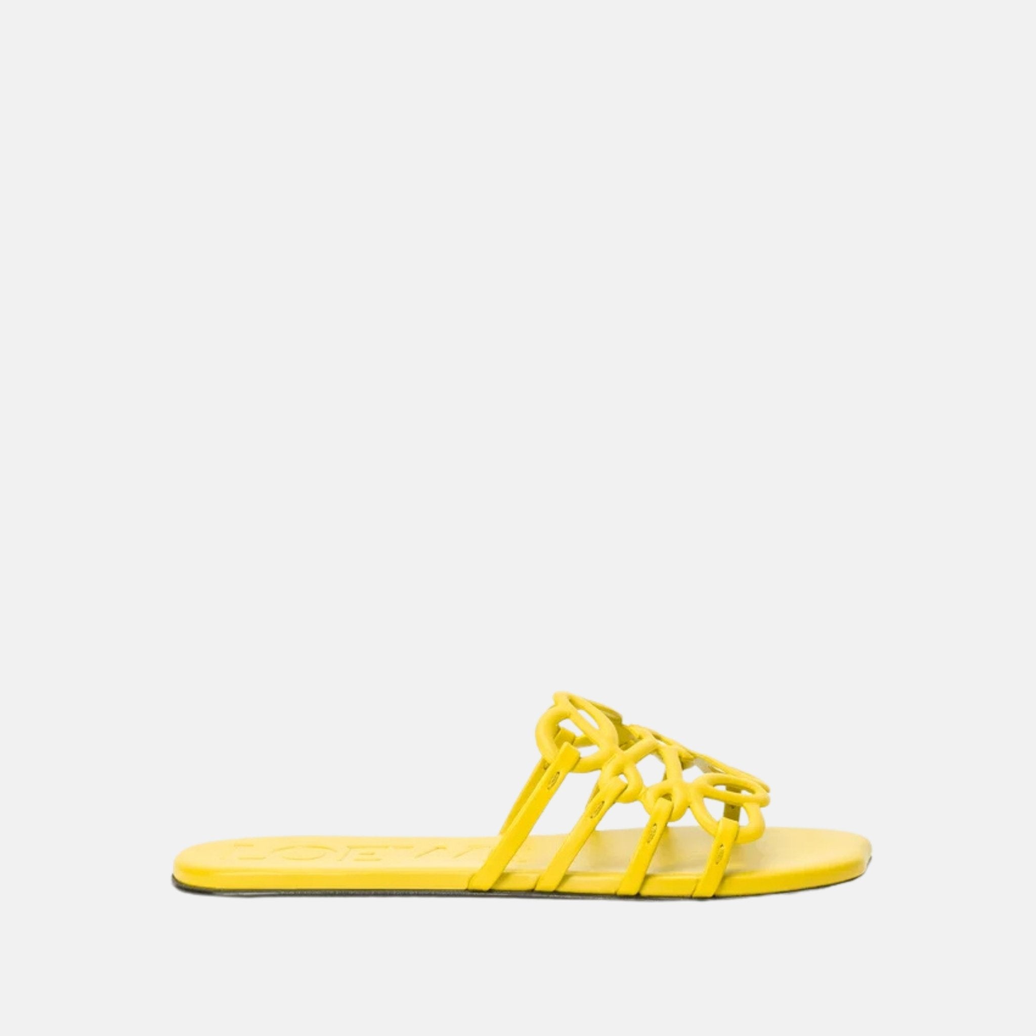 Loewe Petal Anagram Slide In Soft Calfskin, Yellow, Side