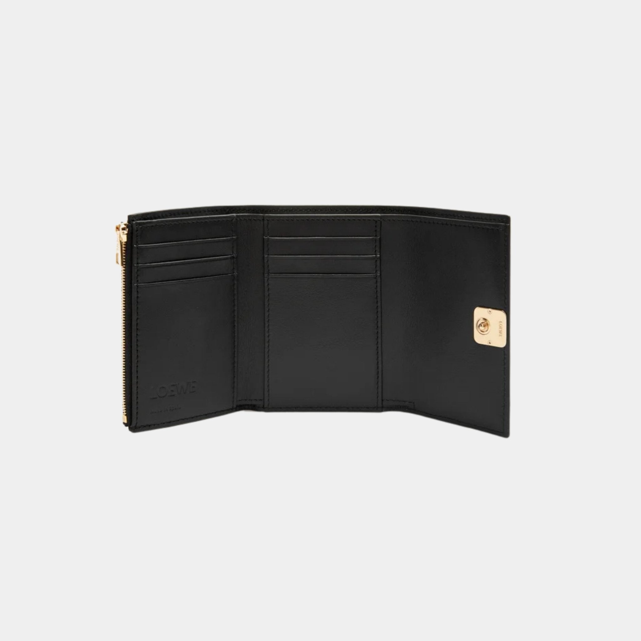 Loewe Puffer Anagram Small Vertical Wallet In Shiny Nappa Calfskin, Black, Open