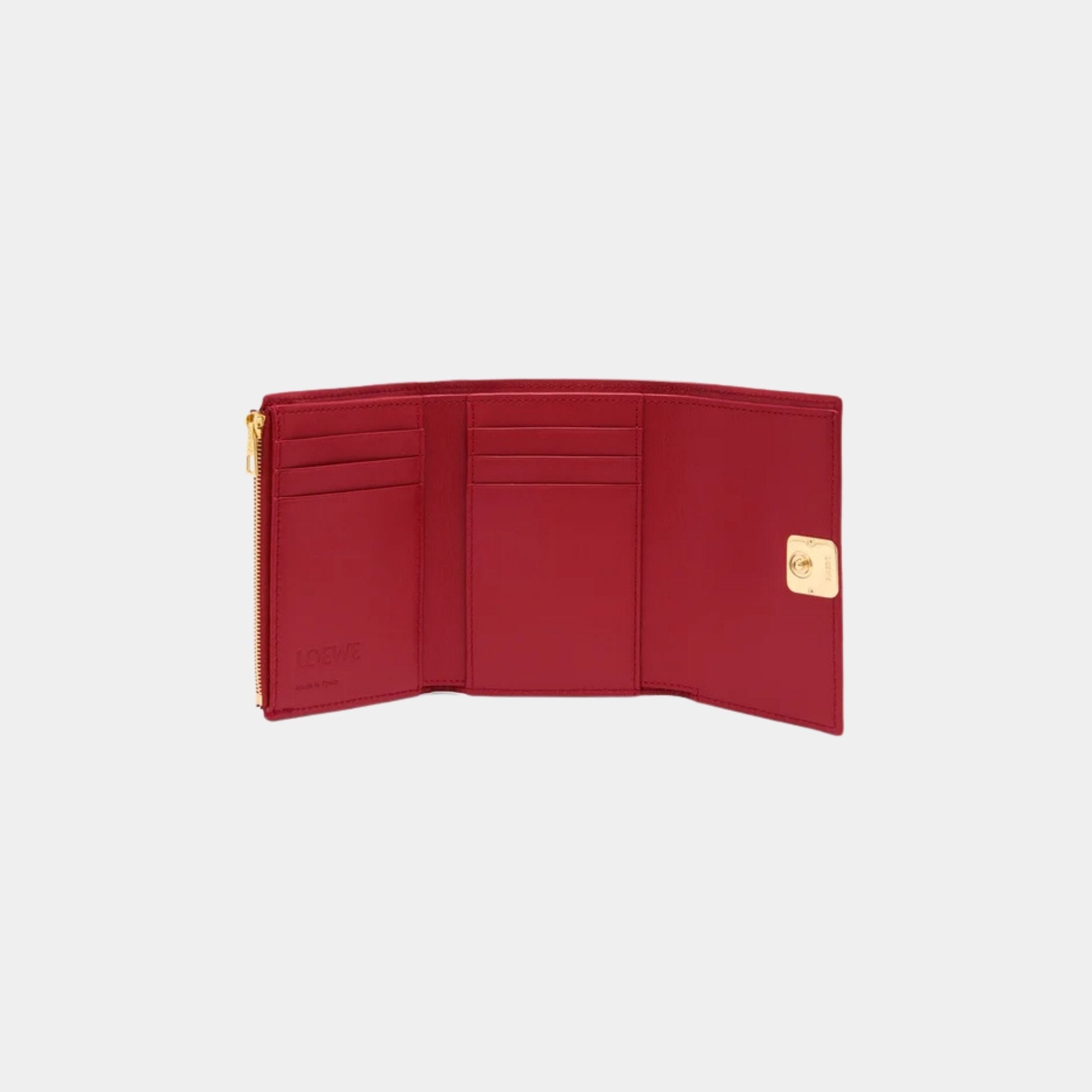 Loewe Puffer Anagram Small Vertical Wallet In Shiny Nappa Calfskin, Burnt Red, Open