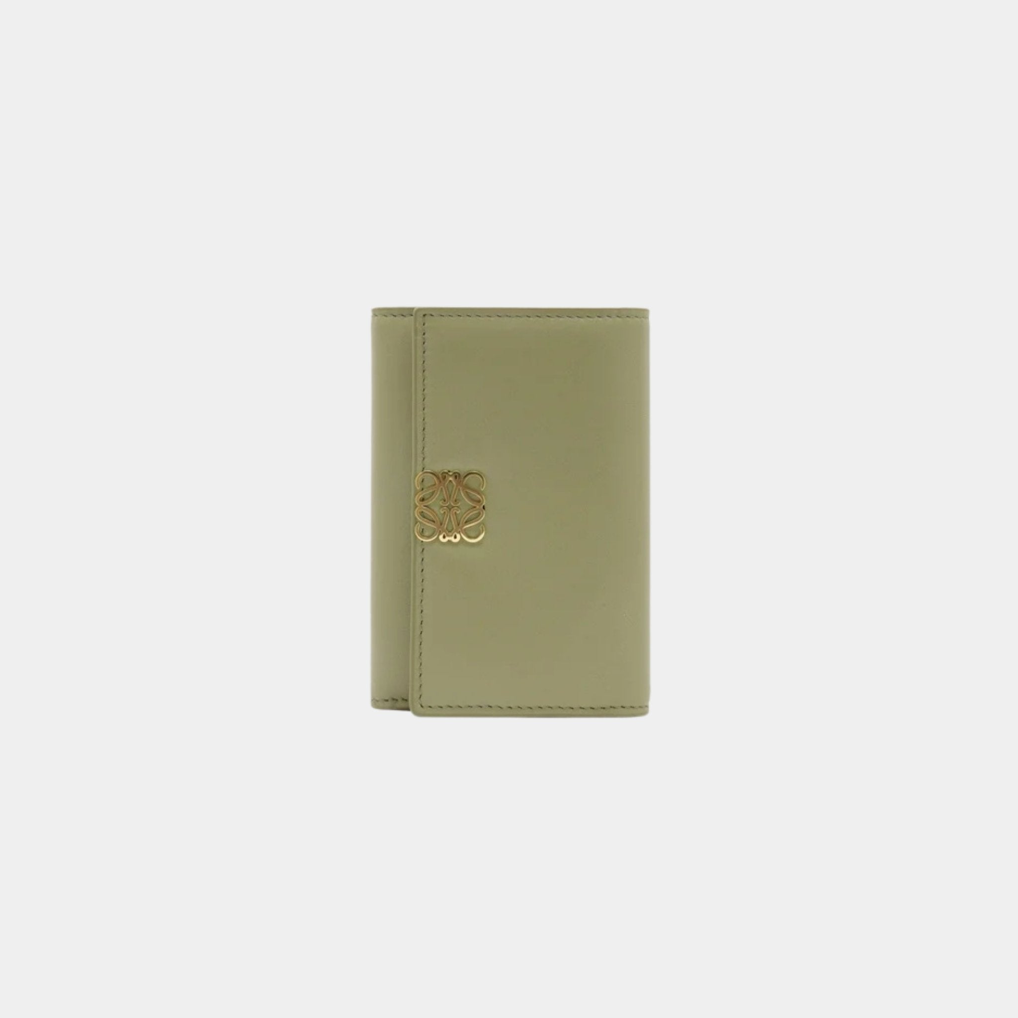 Loewe Puffer Anagram Small Vertical Wallet In Shiny Nappa Calfskin, Eucalyptus Green, Front