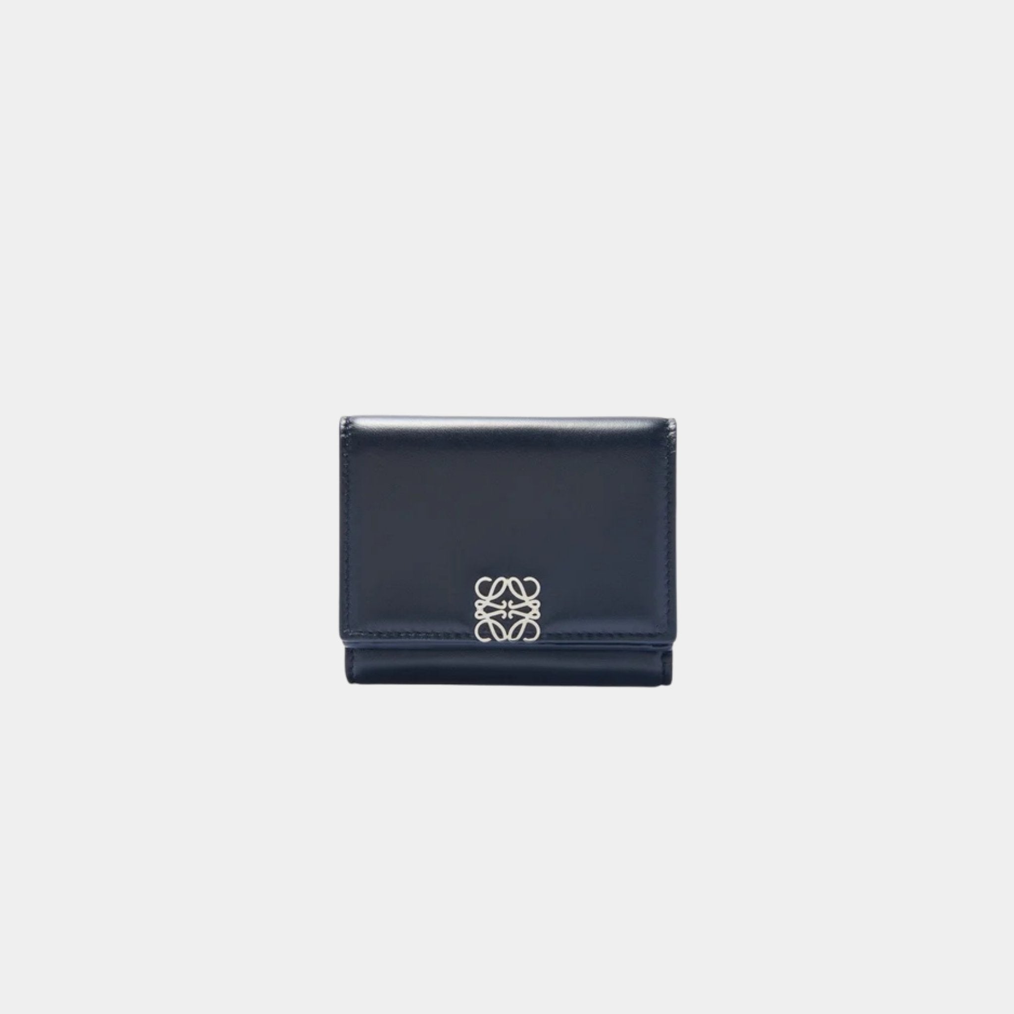 Loewe Puffer Anagram Trifold Wallet In Shiny Nappa Calfskin, Abyss Blue, Front