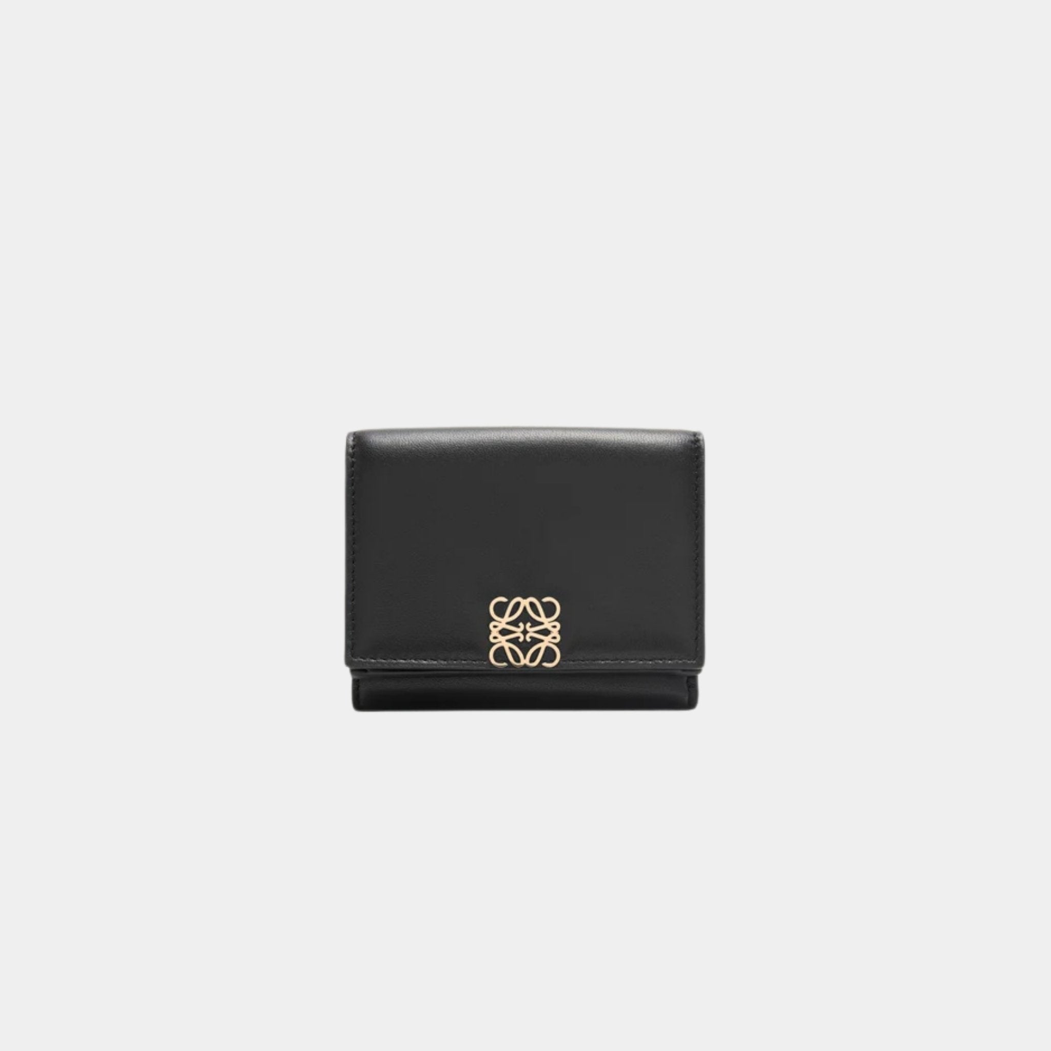 Loewe Puffer Anagram Trifold Wallet In Shiny Nappa Calfskin, Black, Front