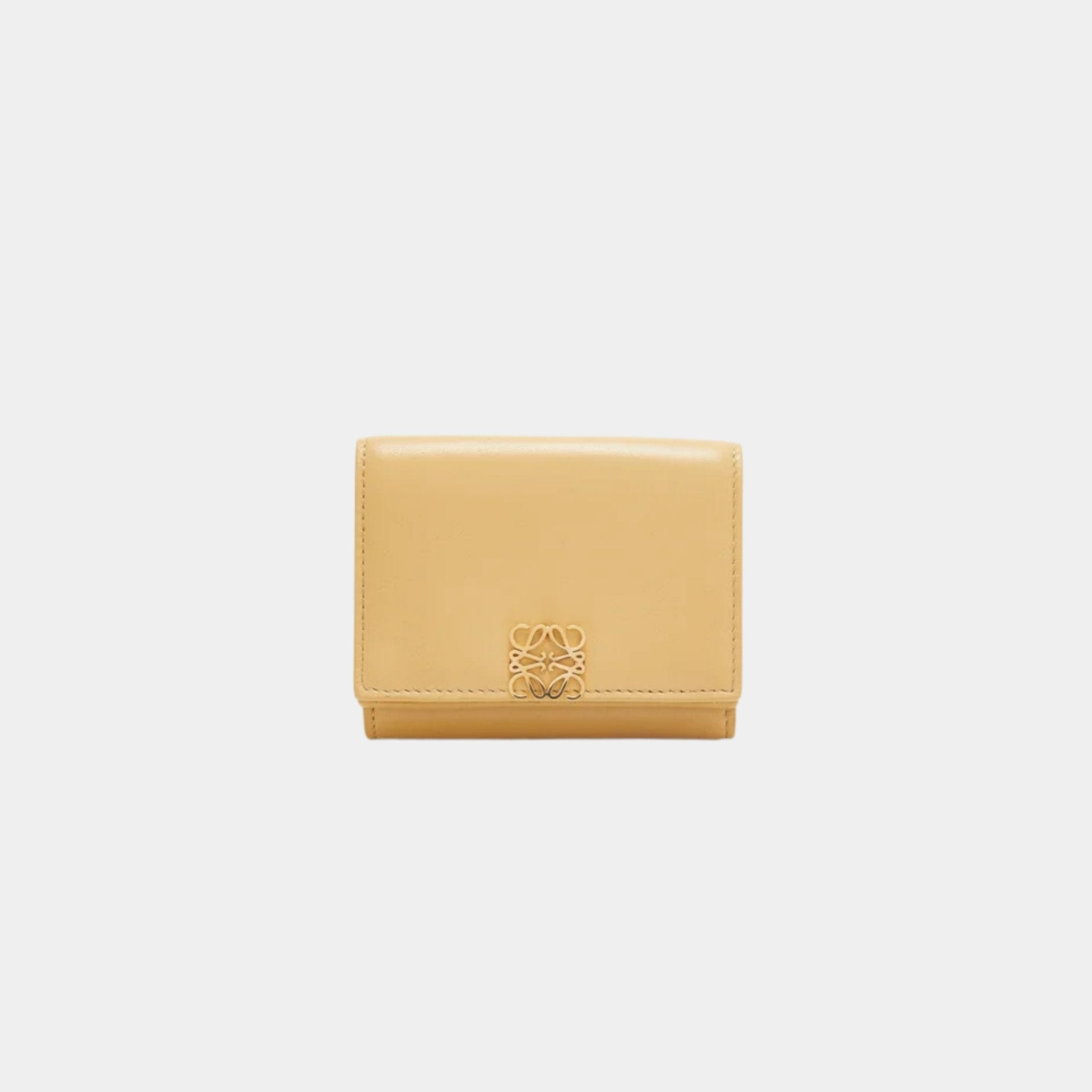 Loewe Puffer Anagram Trifold Wallet In Shiny Nappa Calfskin, Dark Butter, Front