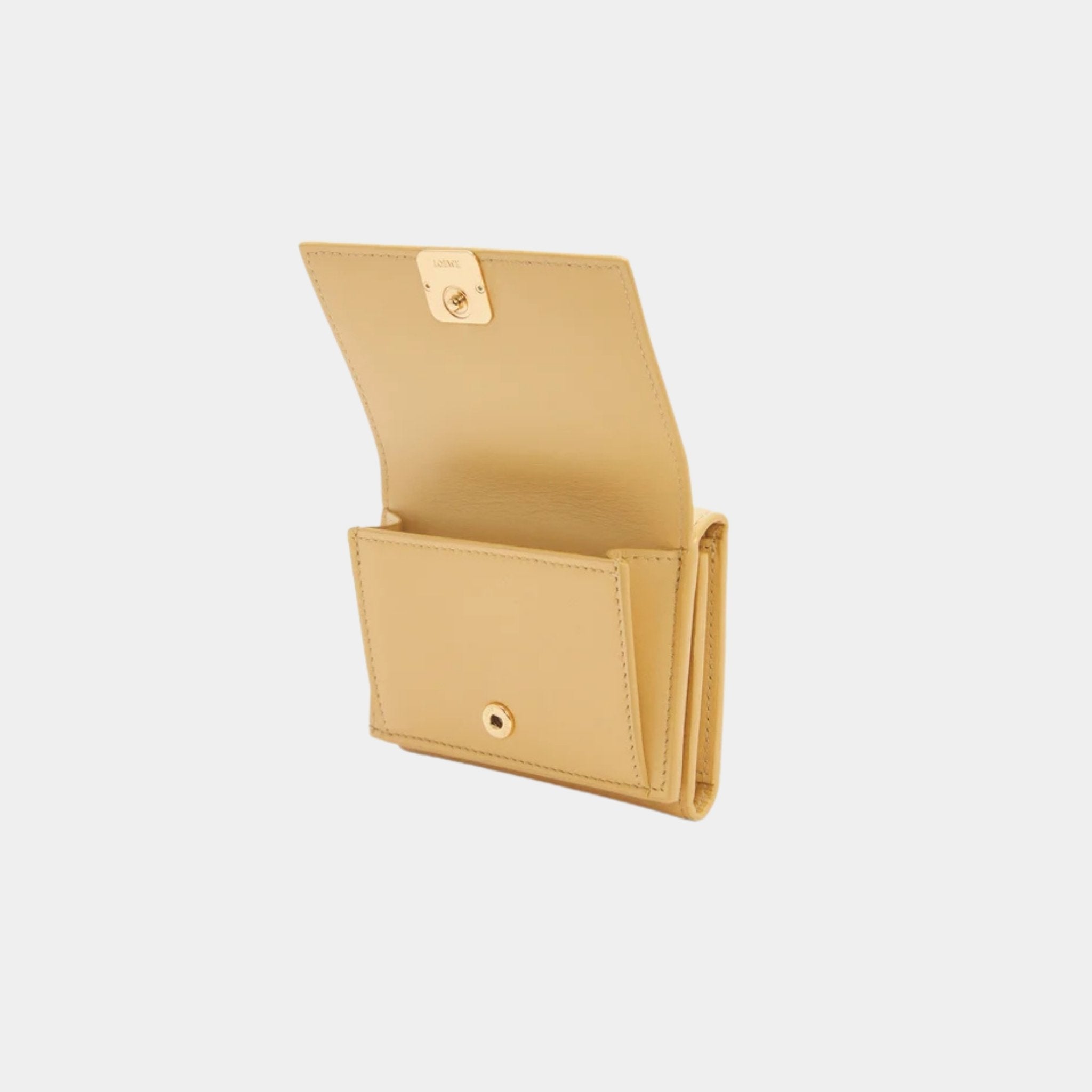 Loewe Puffer Anagram Trifold Wallet In Shiny Nappa Calfskin, Dark Butter, Pouch