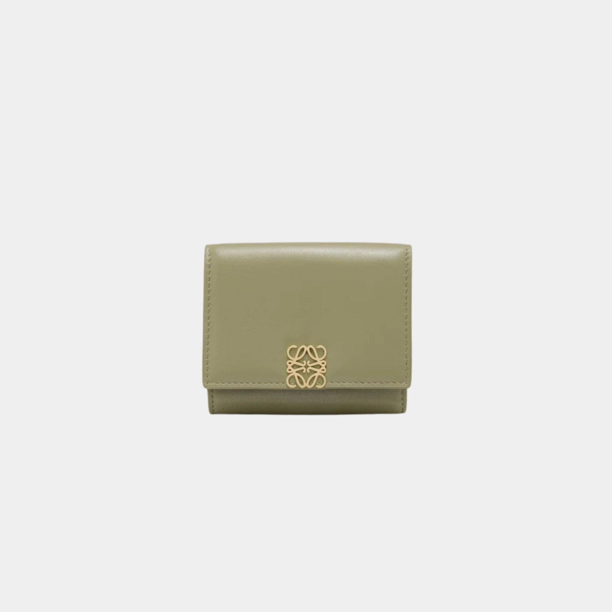 Loewe Puffer Anagram Trifold Wallet In Shiny Nappa Calfskin, Eucalyptus Green, Front