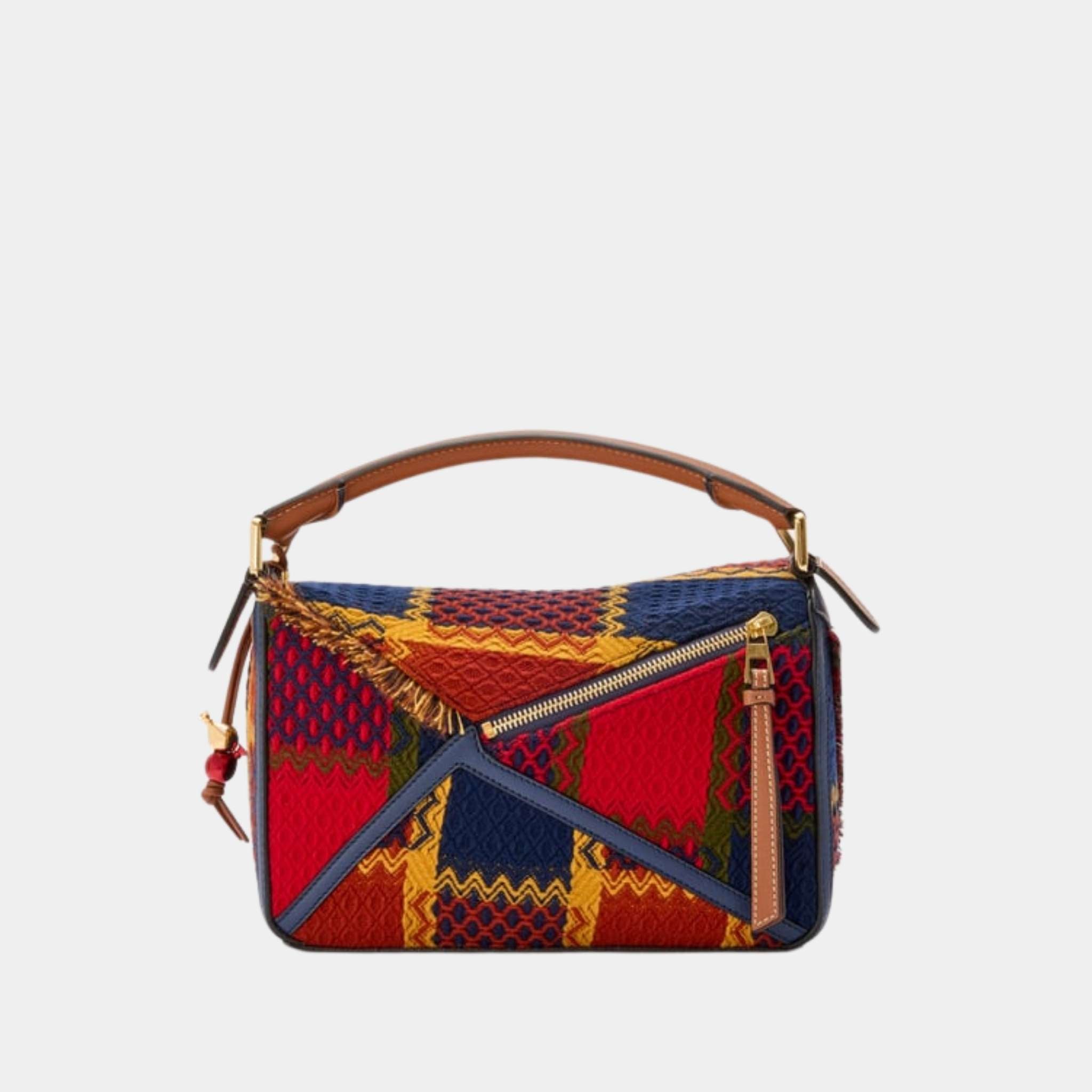 Loewe Puzzle 10 Tartan Re-edition Bag in Wool and Classic Calfskin, Back