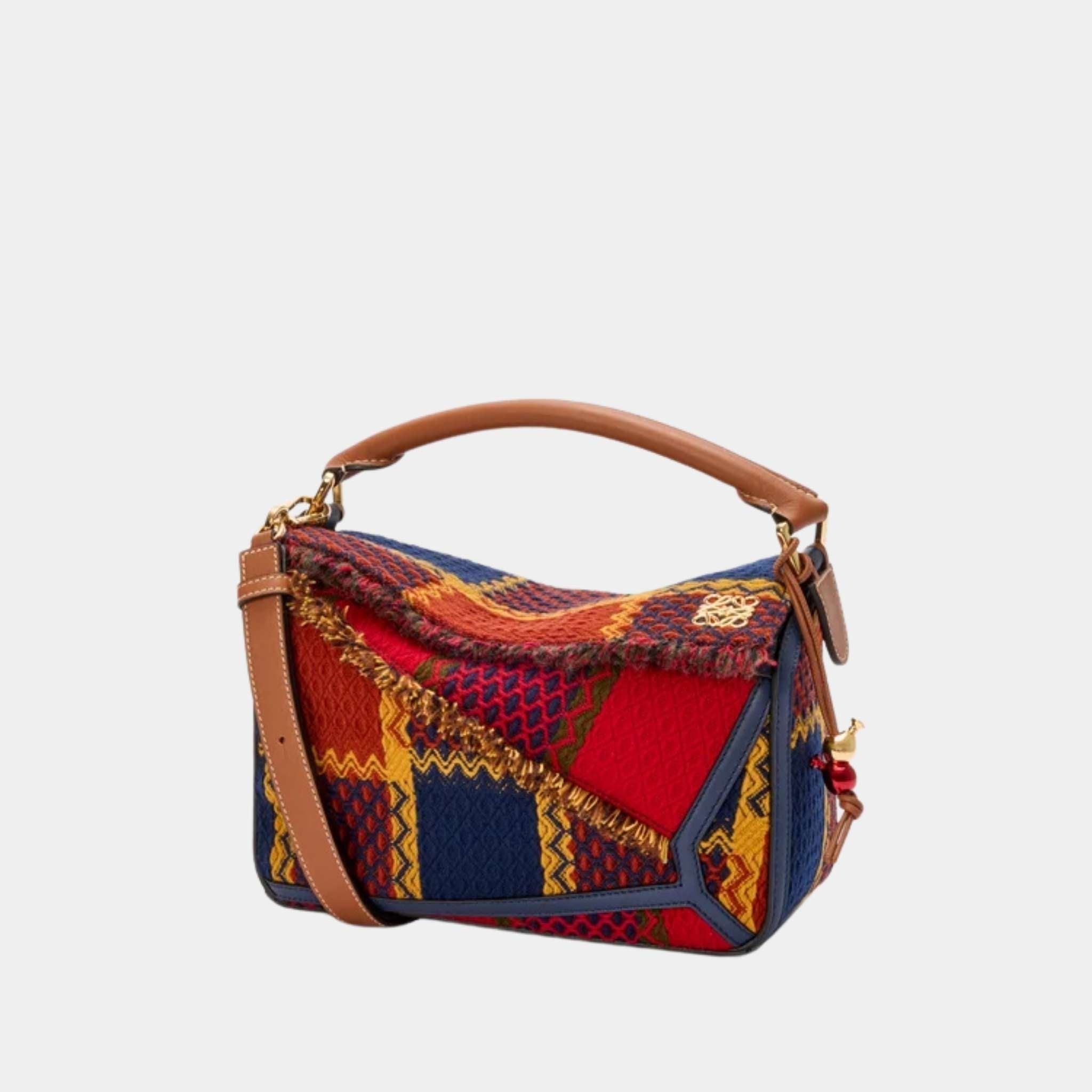 Loewe Puzzle 10 Tartan Re-edition Bag in Wool and Classic Calfskin, Front