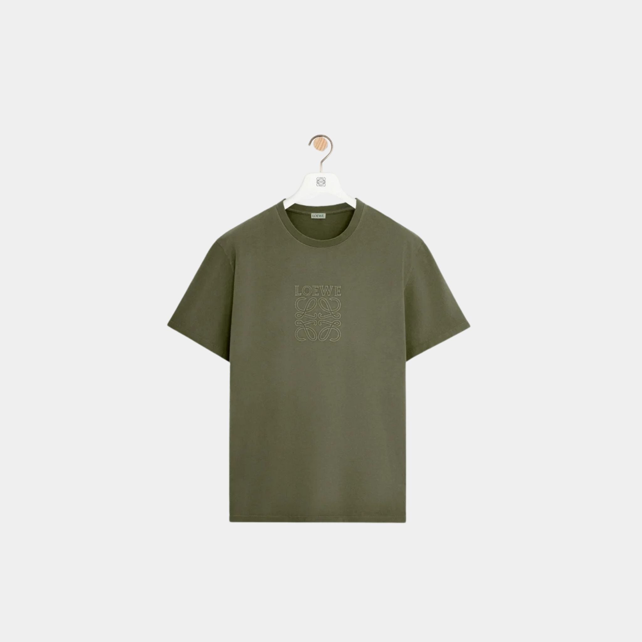 Loewe Relaxed Fit T-shirt in Cotton with LOEWE Anagram Applique, Khaki Green, Front