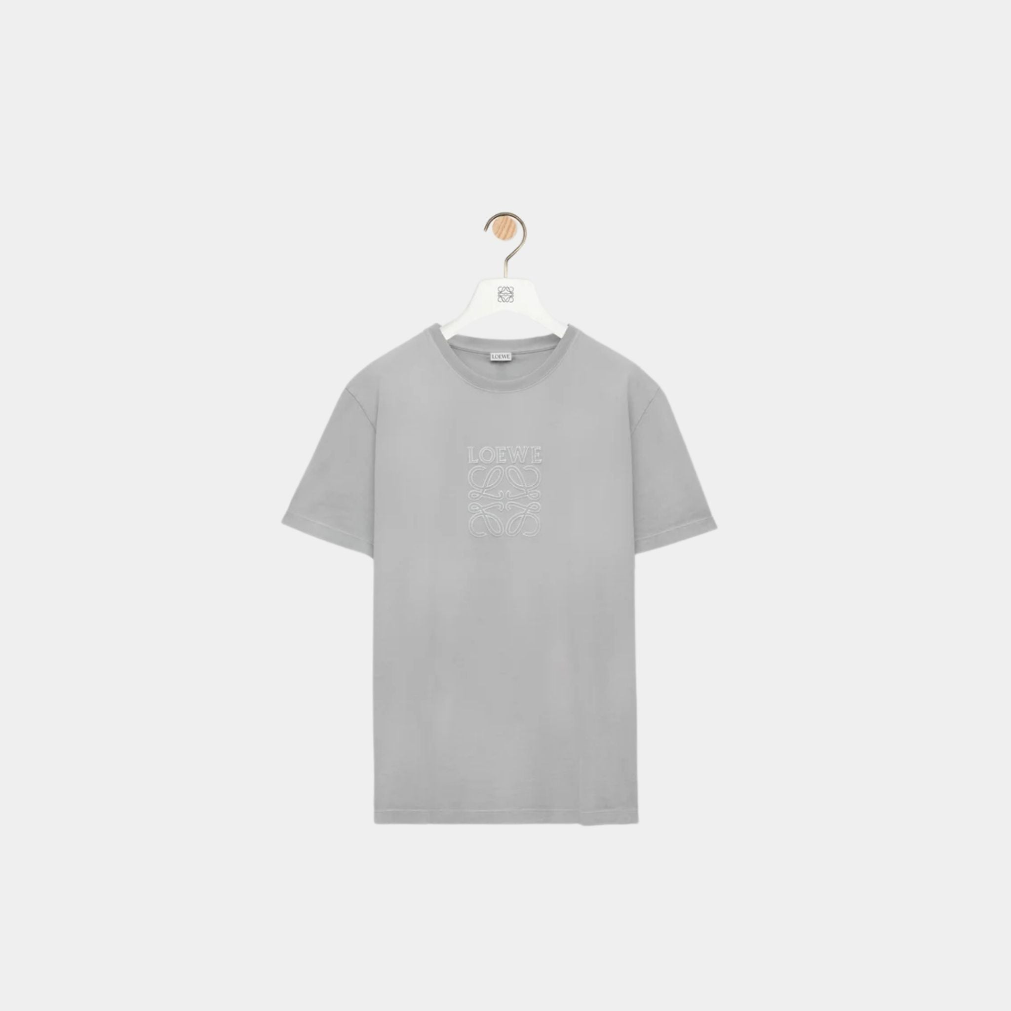 Loewe Relaxed Fit T-shirt in Cotton with LOEWE Anagram Applique, Light Grey, Front