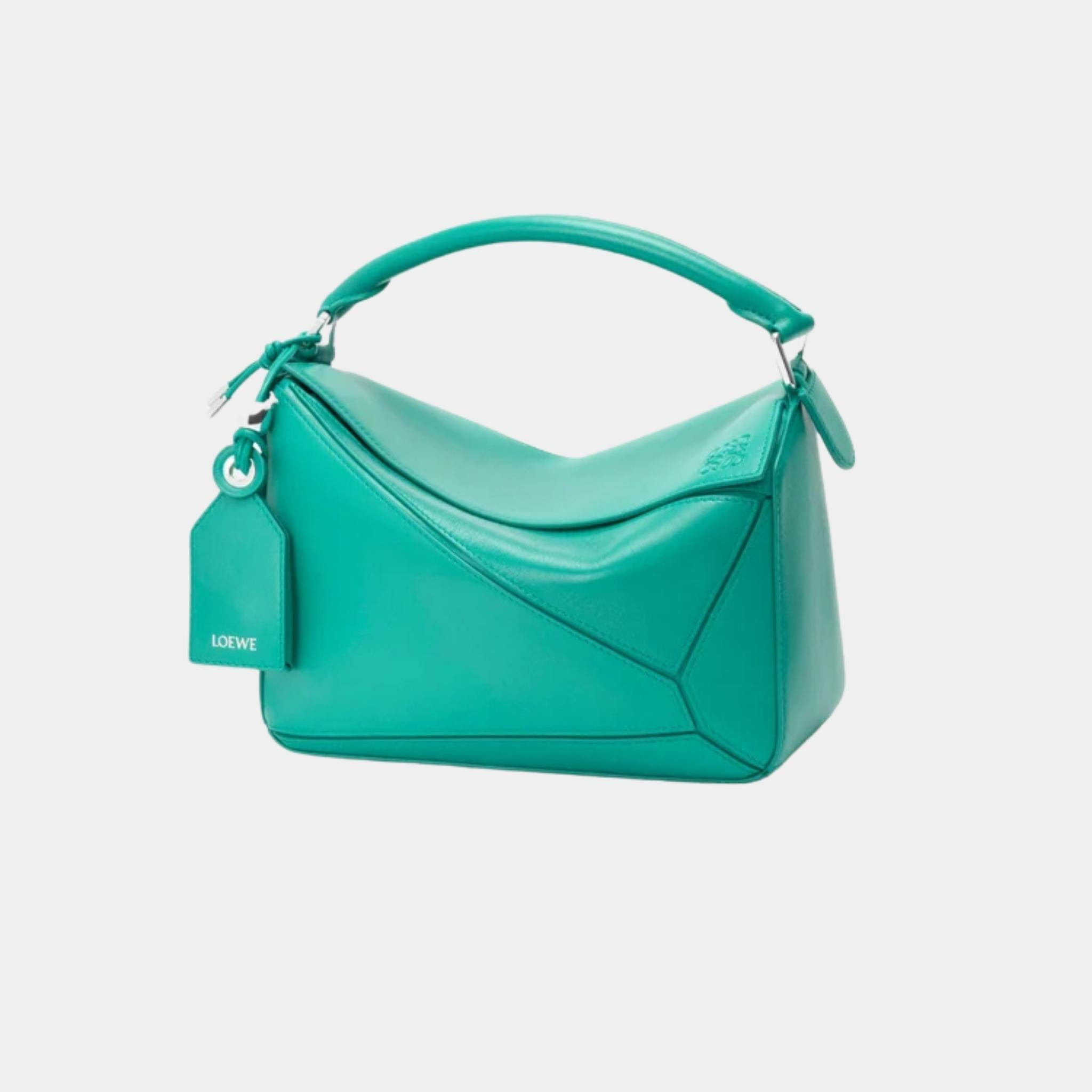 Loewe Small Featherlight Puzzle Bag In Nappa Lambskin, Aquamarine, Front